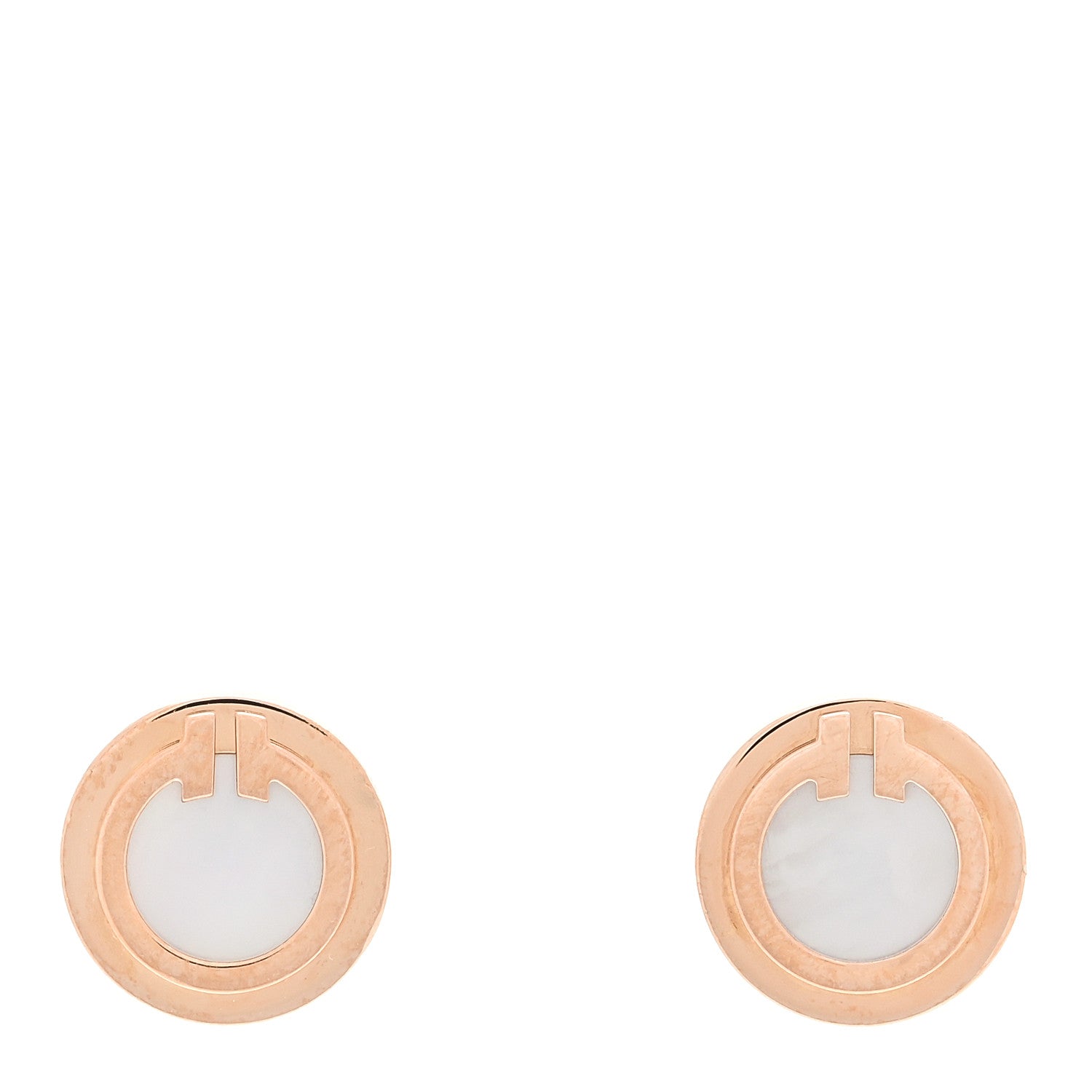Tiffany 18K Rose Gold Mother of Pearl T Circle Earrings 1 of 4