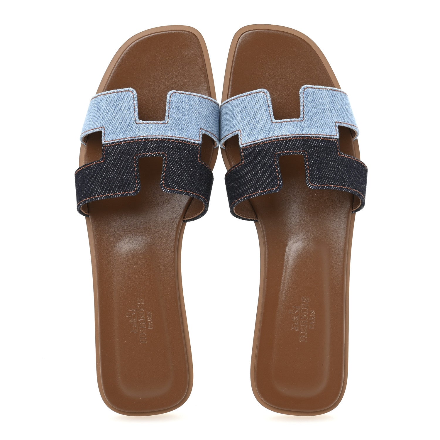 Hermes Denim Canvas Oran Sandals 39.5 Bleu Brut Bleu Clair 2 of 10