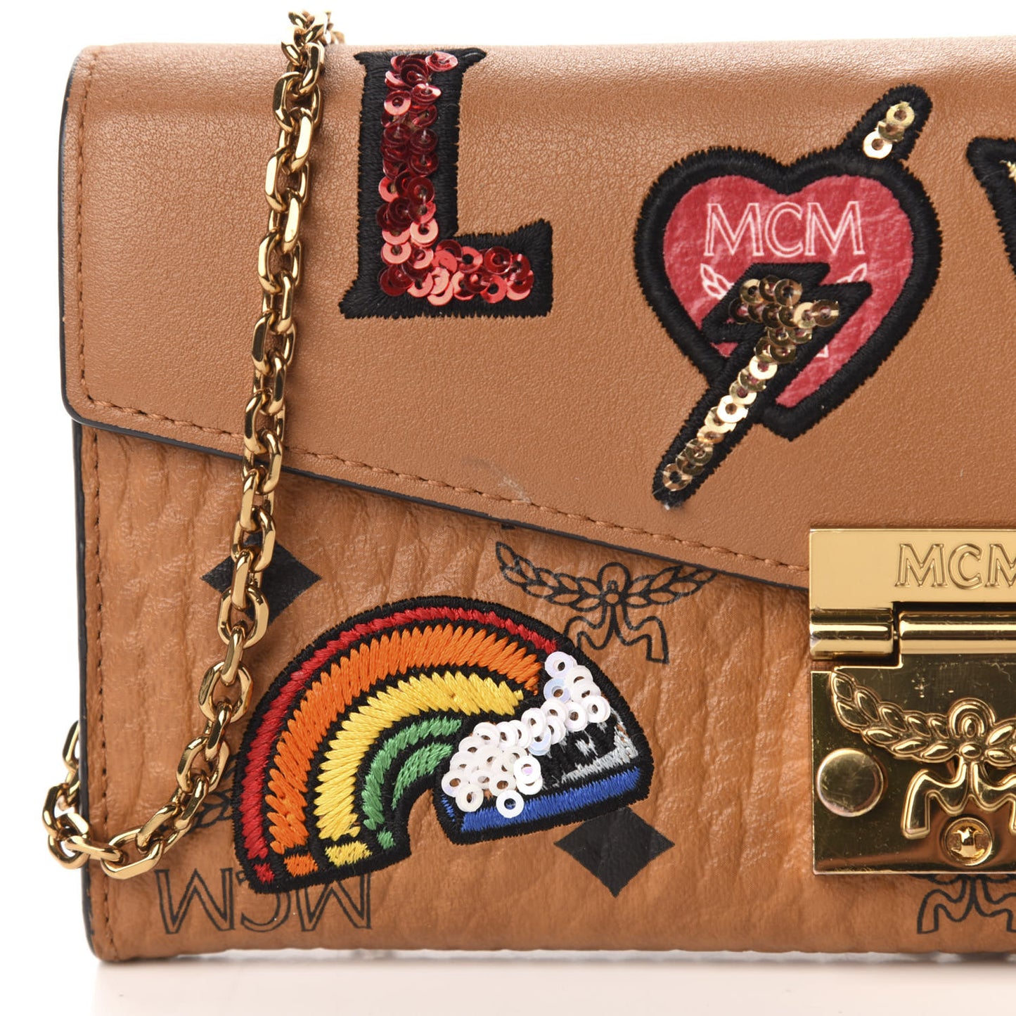 Visetos Large Patricia Love Patch Wallet On Chain Cognac