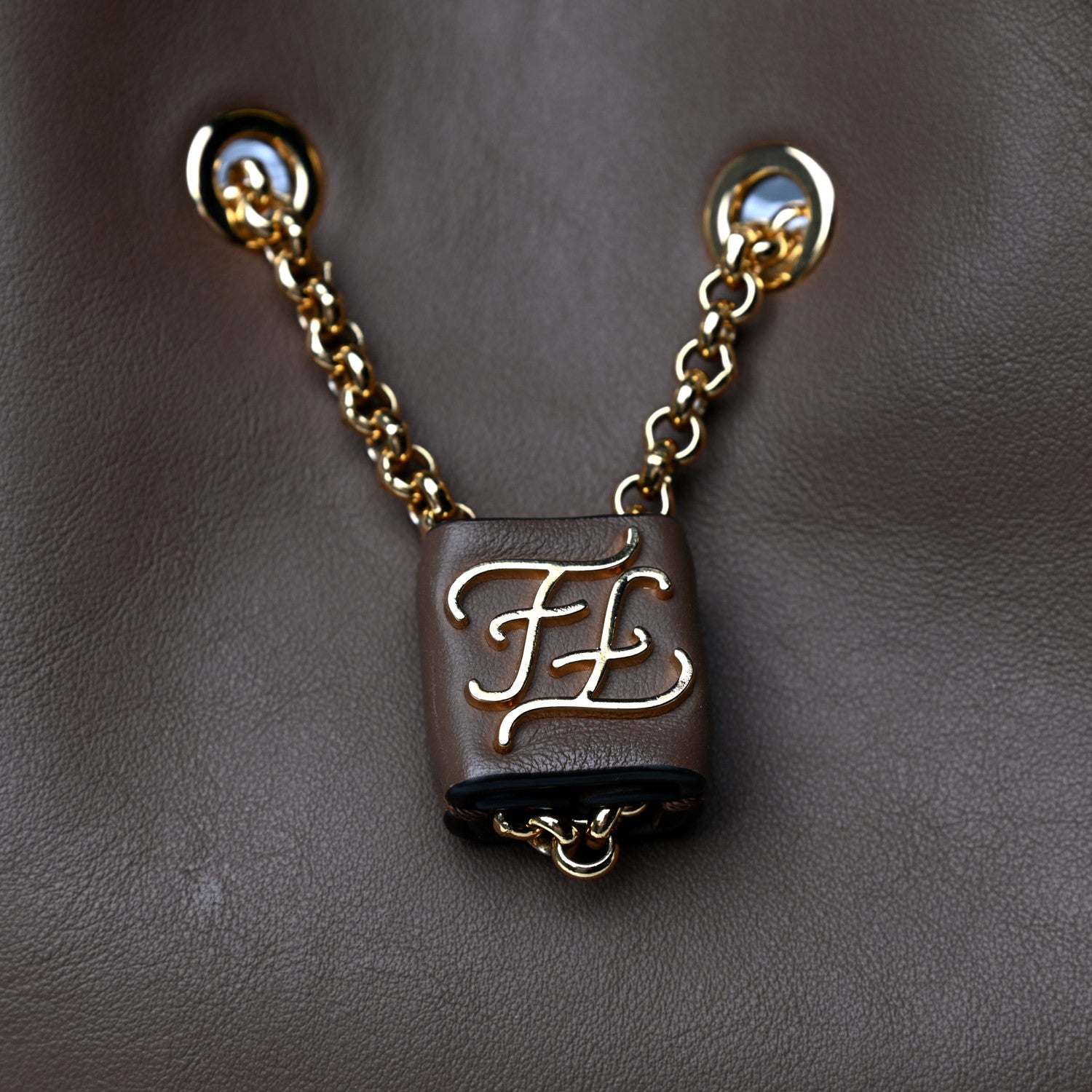 Fendi Vitello Grace King Karligraphy Chain Bucket Bag Moka Cuoio 5 of 5