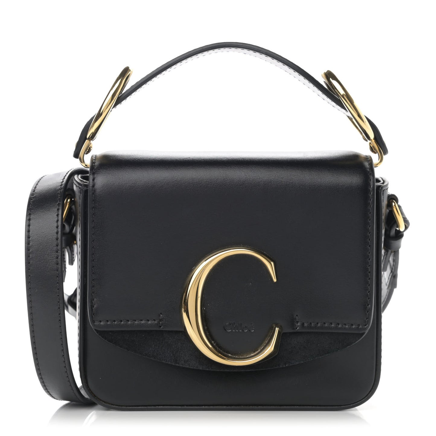 Shiny Calfskin Suede Mini C Double Carry Black