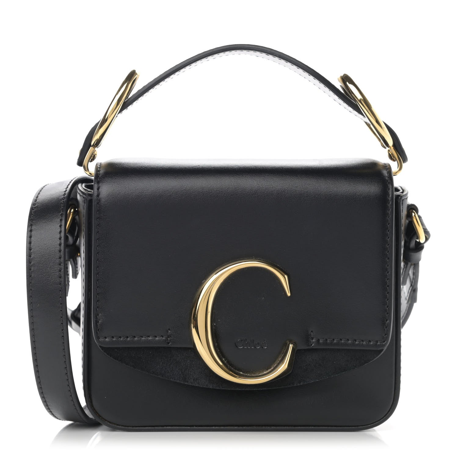 Chloe Shiny Calfskin Suede Mini C Double Carry Black 1 of 14