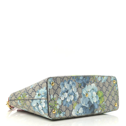 Gucci GG Supreme Monogram Blooms Medium Zip Top Tote Beige Blue Navy Hibiscus Red 4 of 15