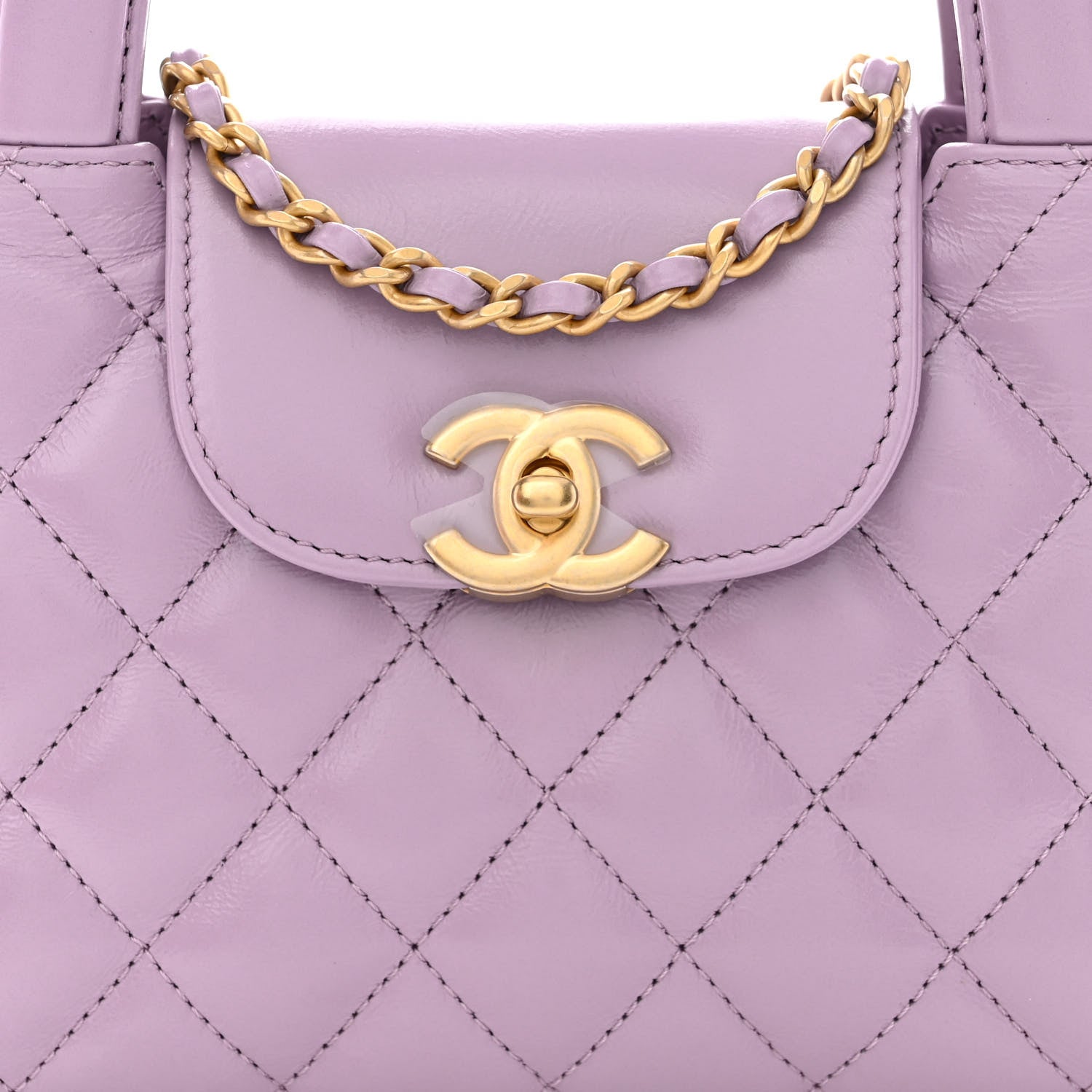 Chanel Shiny Aged Calfskin Quilted Nano Kelly Shopper Lilac 8 of 11