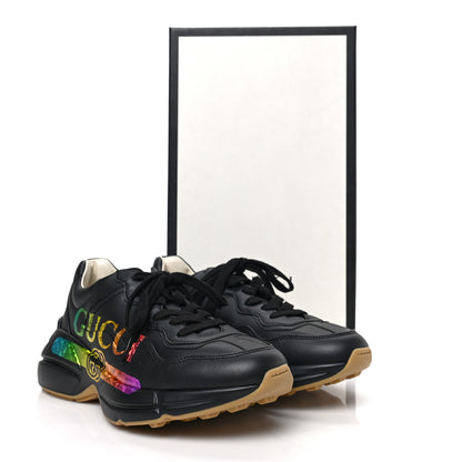 Gucci Calfskin Iridescent Logo Womens Rhyton Sneakers 38 Black 8 of 8
