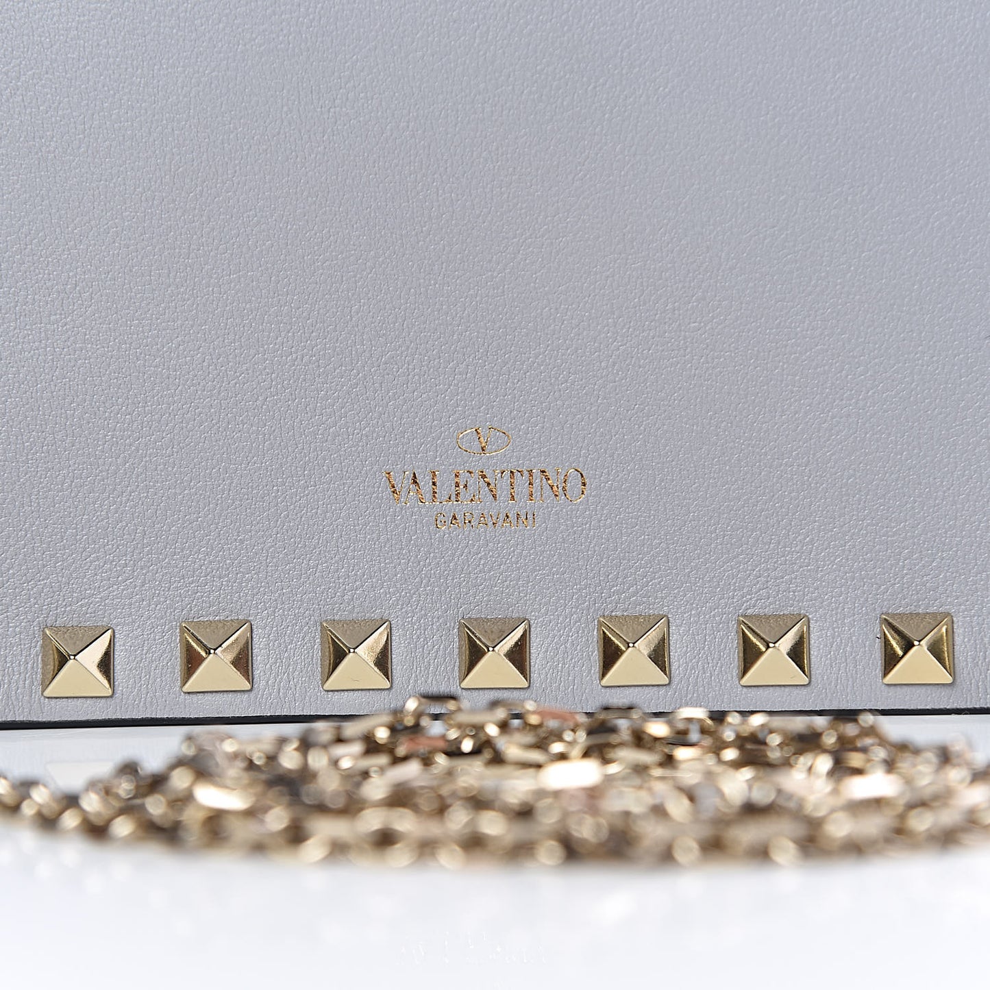 Calfskin Rockstud Wallet on Chain Pastel Grey