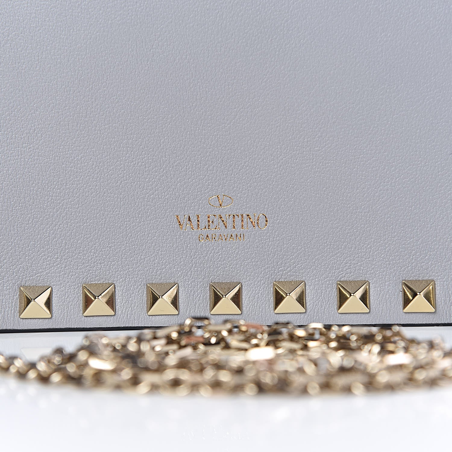 Valentino Garavani Calfskin Rockstud Wallet on Chain Pastel Grey 9 of 11