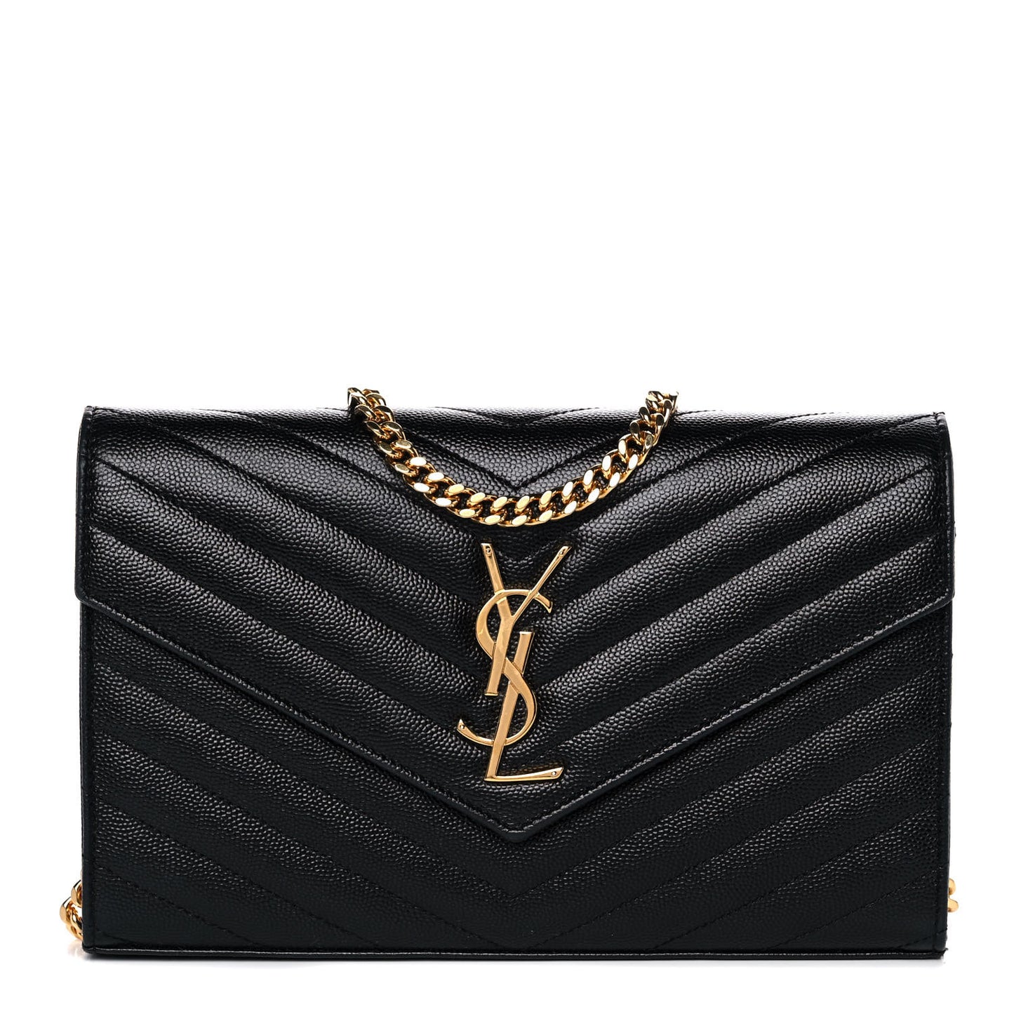 Grain De Poudre Matelasse Chevron Monogram Chain Wallet Black