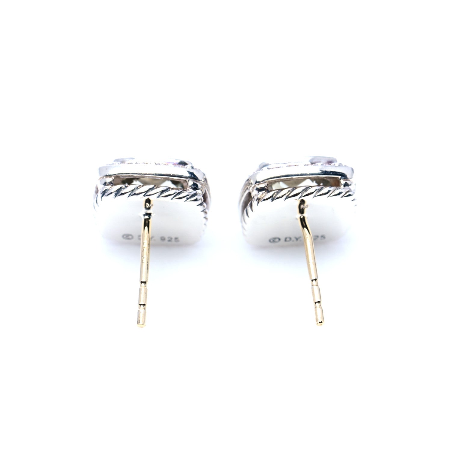David Yurman Sterling Silver Diamond Prasiolite 7mm Petite Albion Earrings 4 of 6
