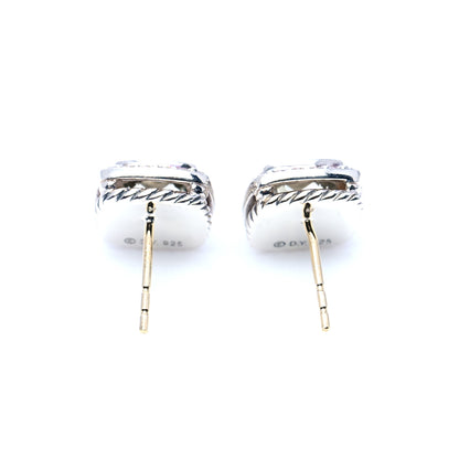 David Yurman Sterling Silver Diamond Prasiolite 7mm Petite Albion Earrings 4 of 6