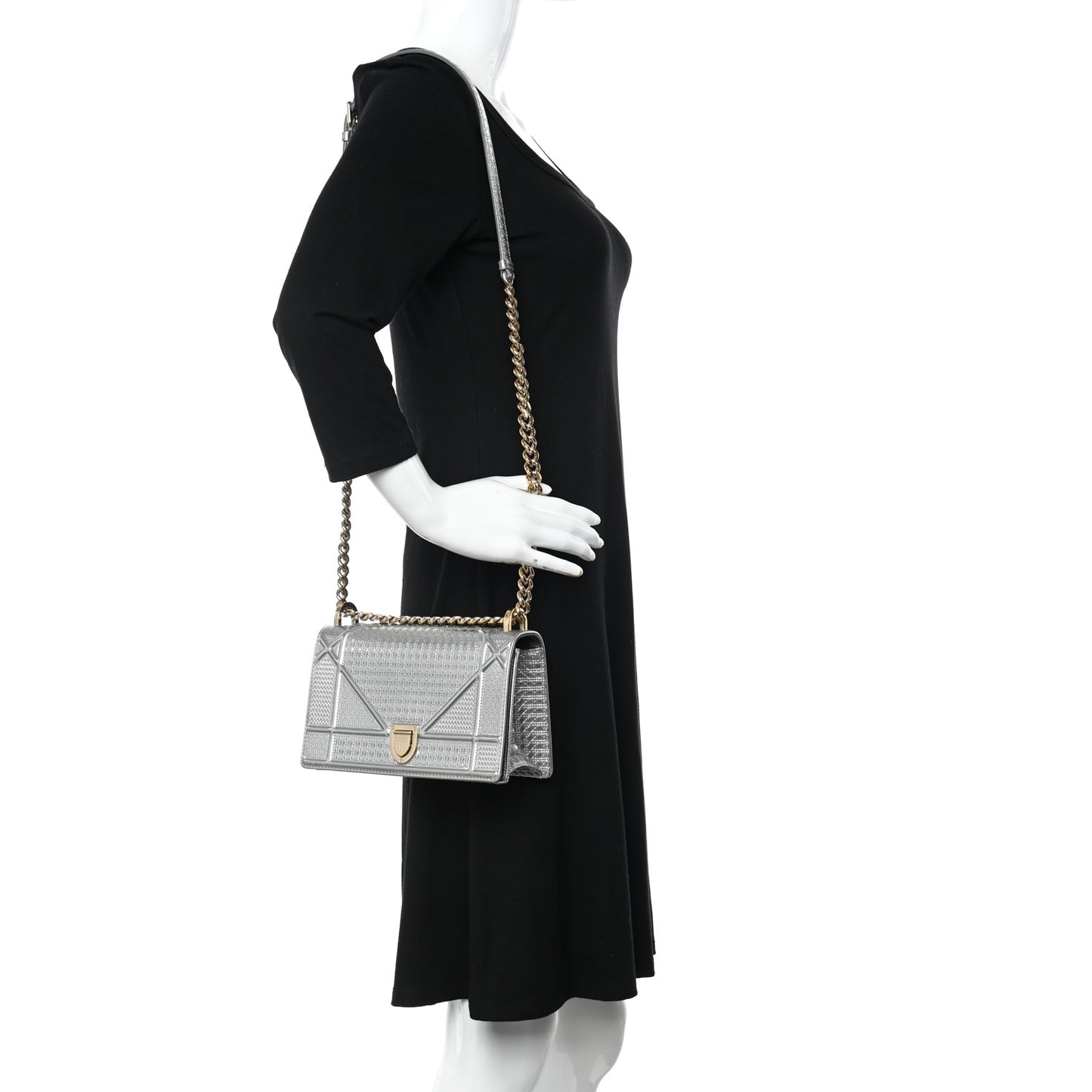 Metallic Patent Micro-Cannage Small Diorama Flap Bag Silver