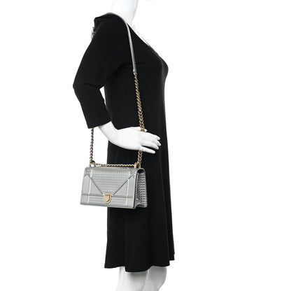 Christian Dior Metallic Patent Micro-Cannage Small Diorama Flap Bag Silver 2 of 21