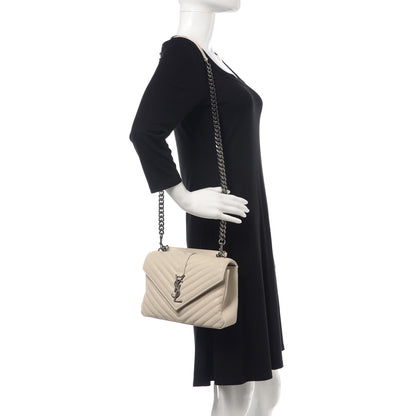 Saint Laurent Sheepskin Matelasse Chevron Monogram Medium College Bag Dove White 2 of 9
