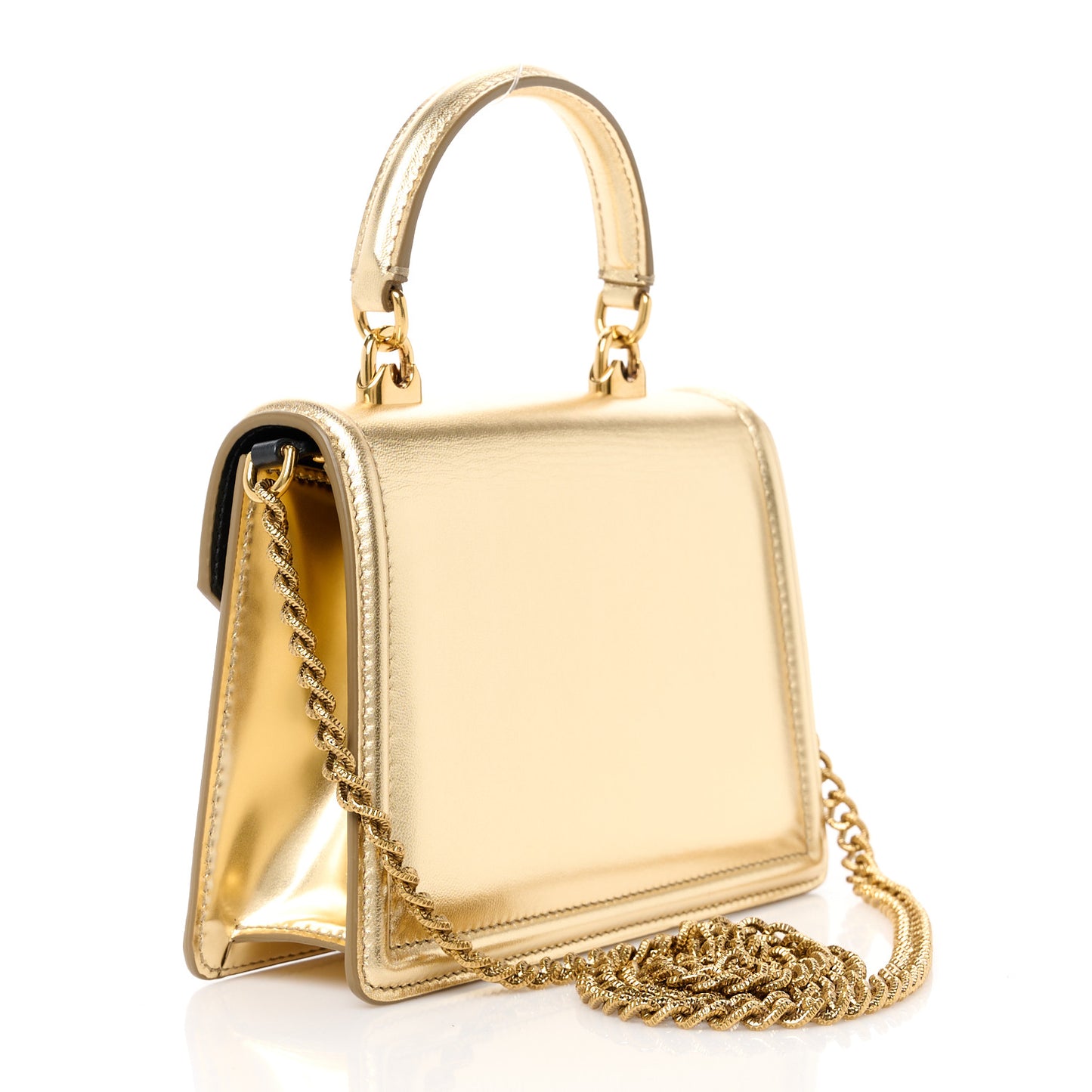 Metallic Nappa Small Devotion Envelope Top Handle Bag Gold