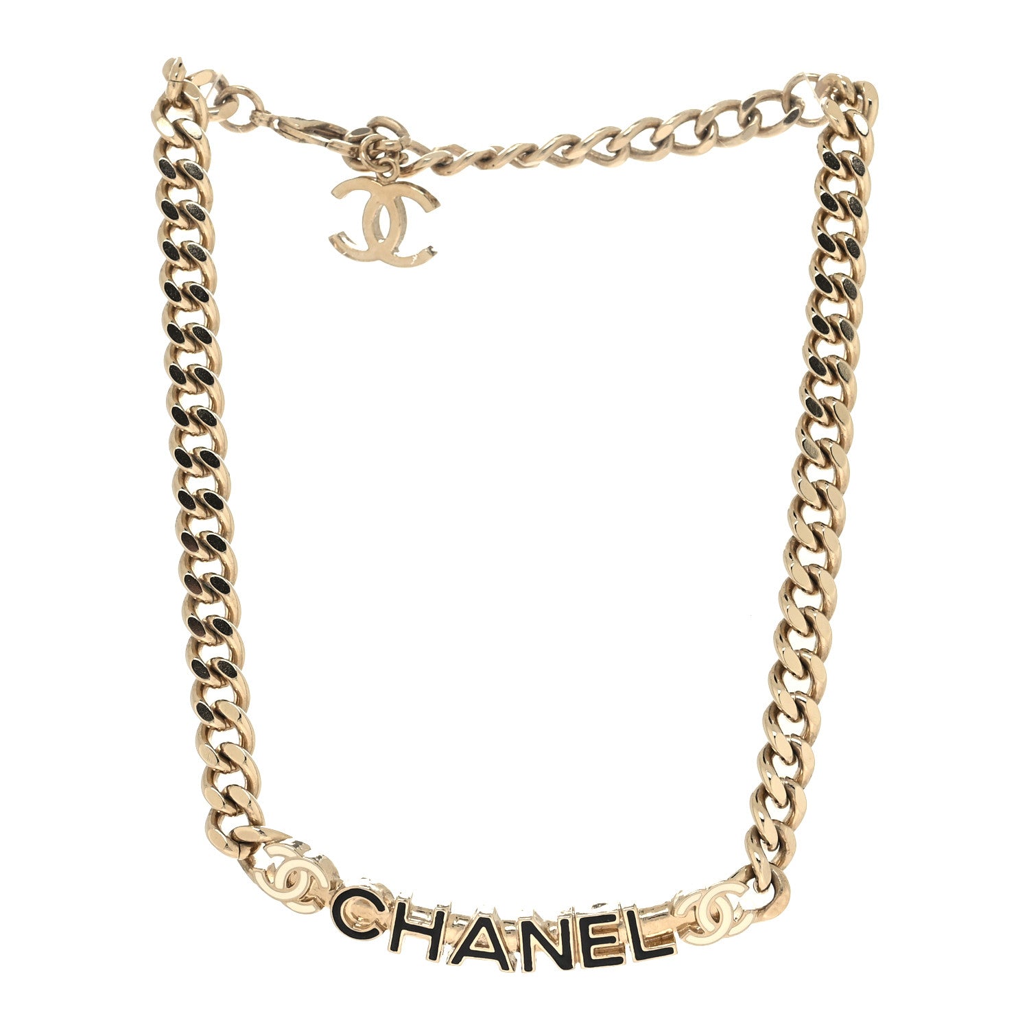 Chanel Enamel Metal Logo Choker Necklace Gold White Black 3 of 5