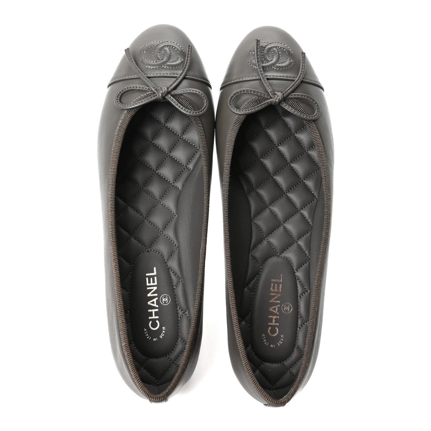 Lambskin Cap Toe CC Ballerina Flats 37 Dark Grey