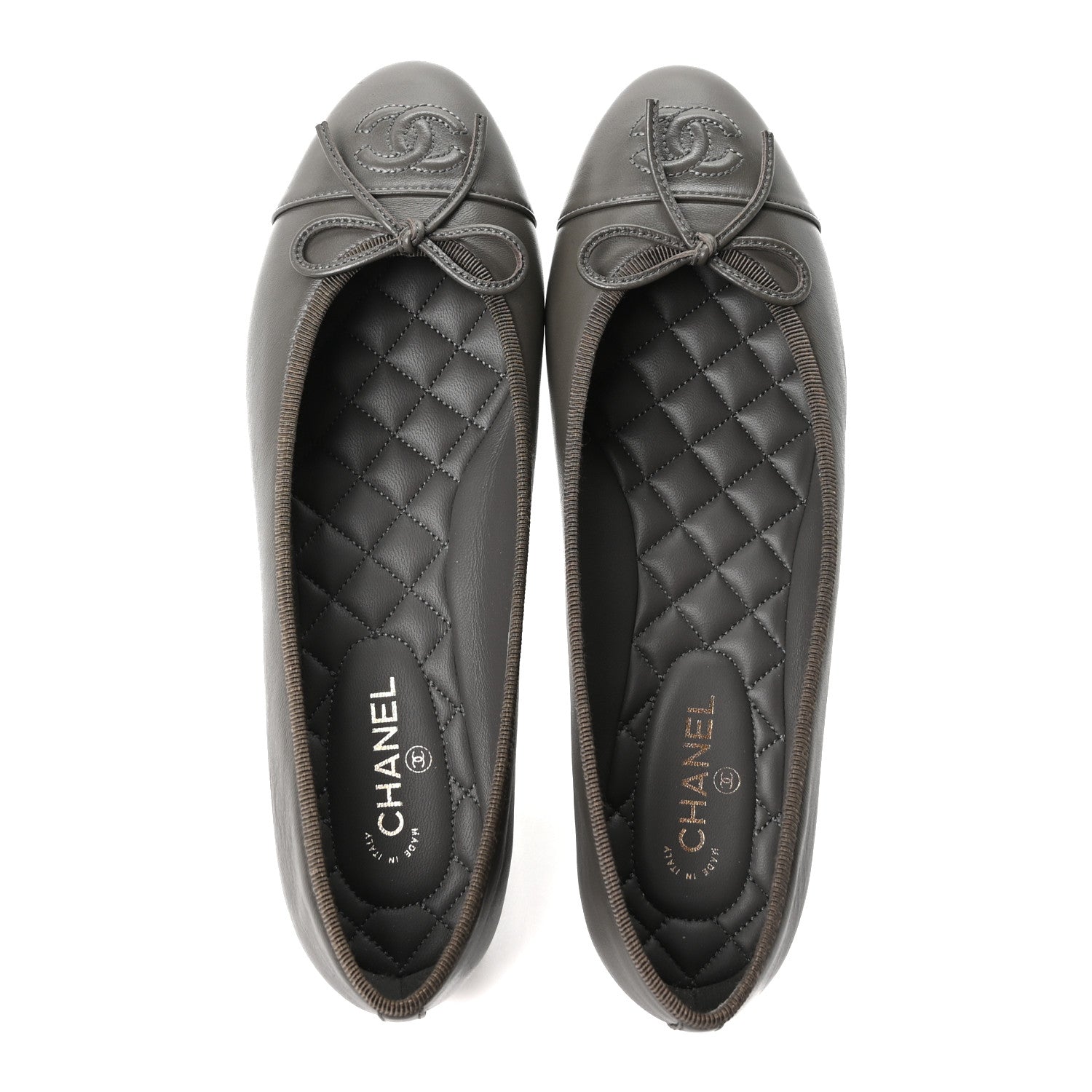 Chanel Lambskin Cap Toe CC Ballerina Flats 37 Dark Grey 2 of 10