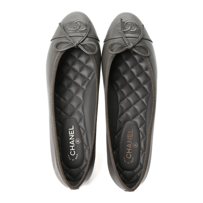 Chanel Lambskin Cap Toe CC Ballerina Flats 37 Dark Grey 2 of 10