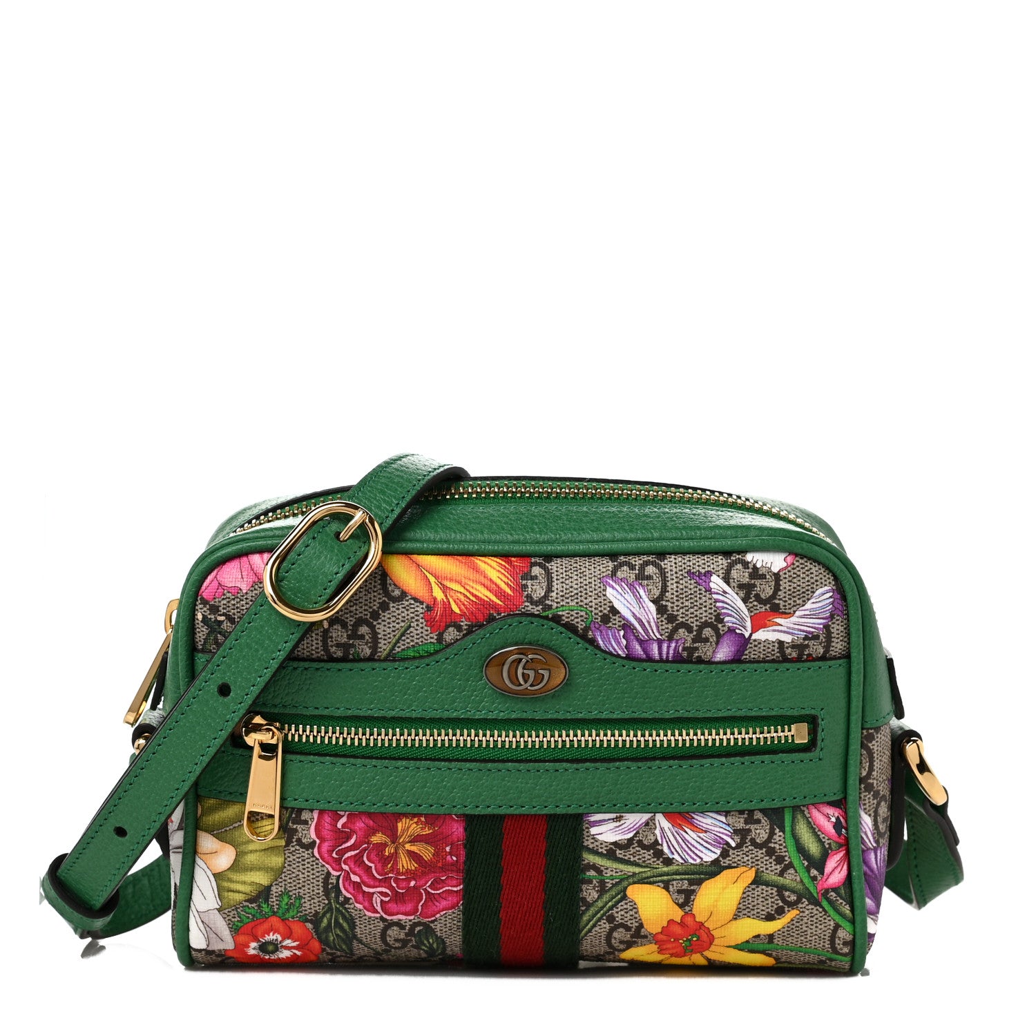 Gucci GG Supreme Monogram Flora Web Mini Ophidia Shoulder Bag Green 1 of 9