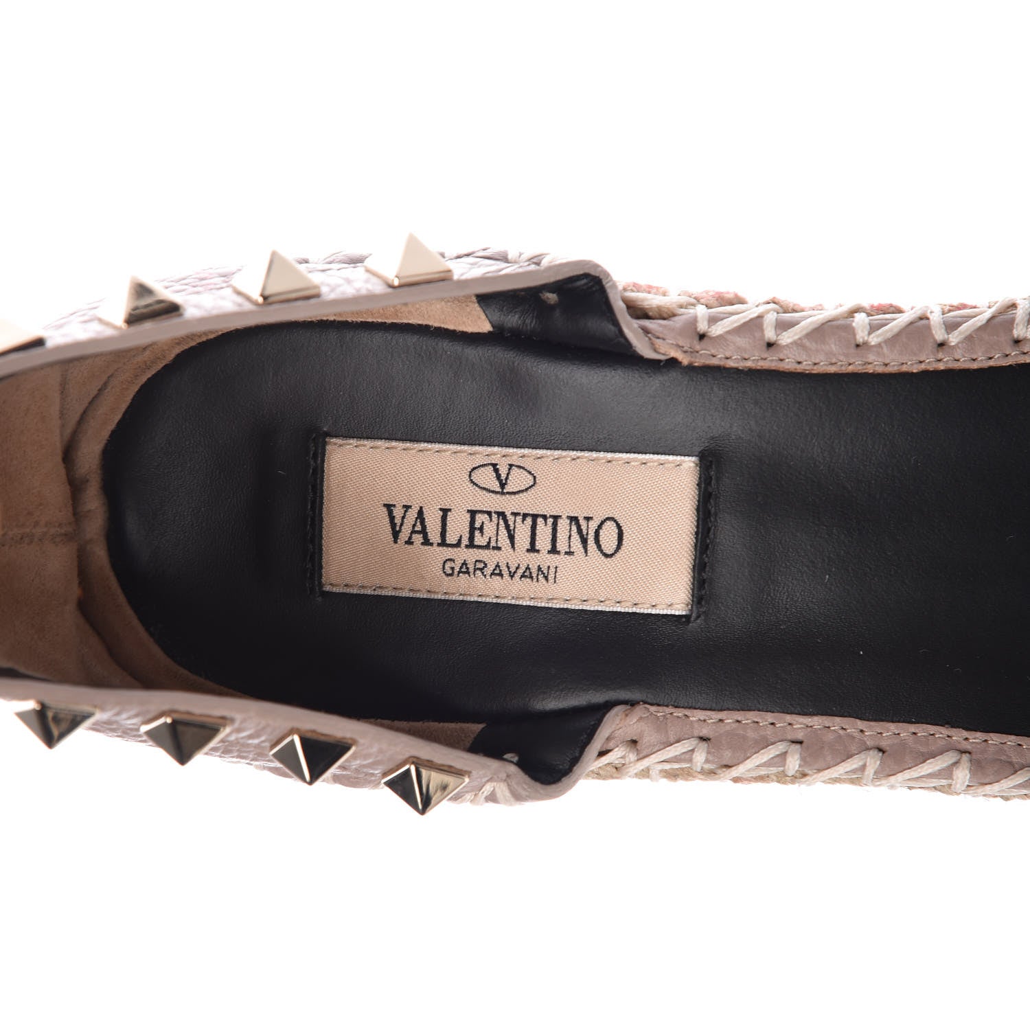 Valentino Garavani Grained Calfskin Rockstud Ankle Strap Espadrille 15/105mm Wedge Sandals 38 Poudre Natural 8 of 9