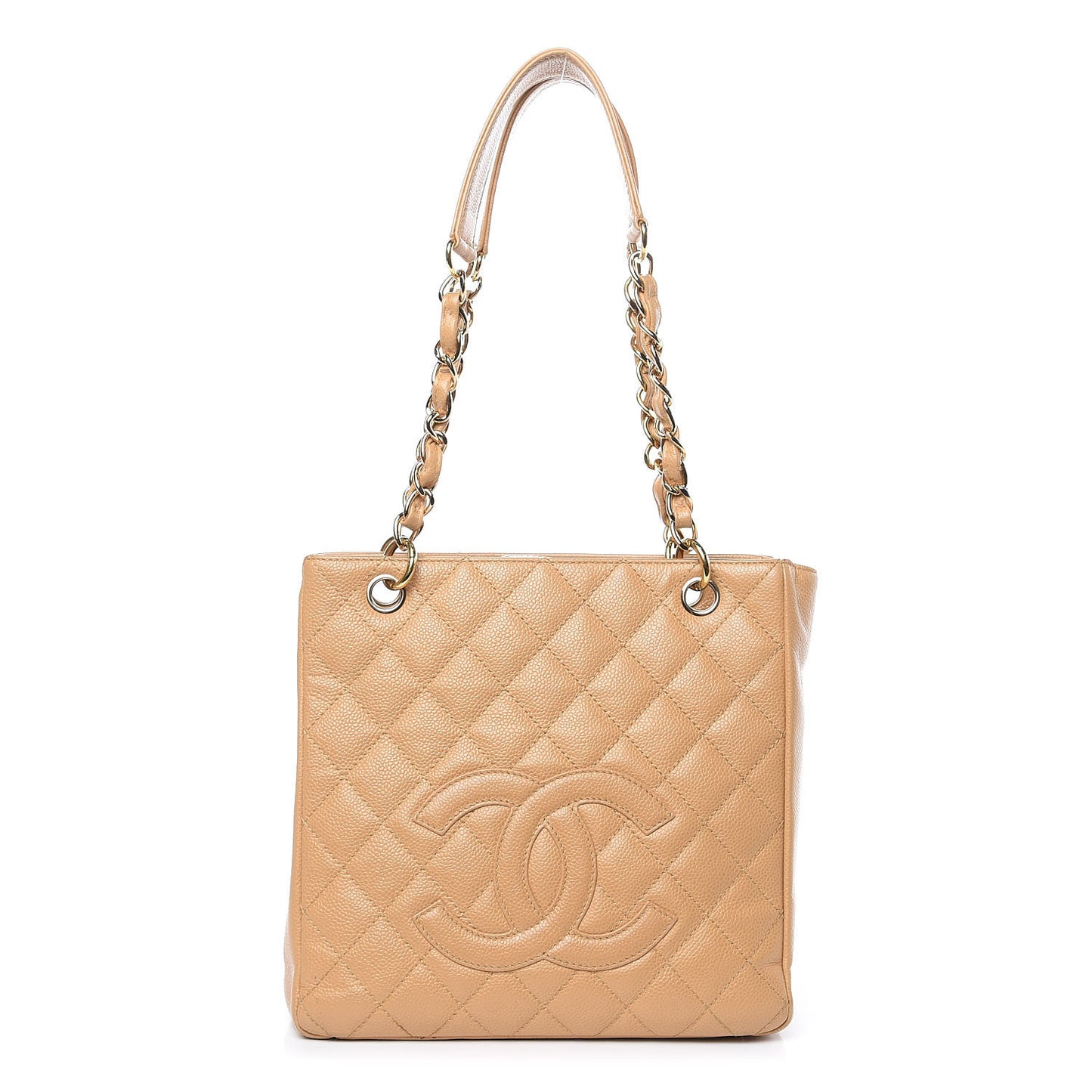Caviar Quilted Petit Shopping Tote PST Dark Beige