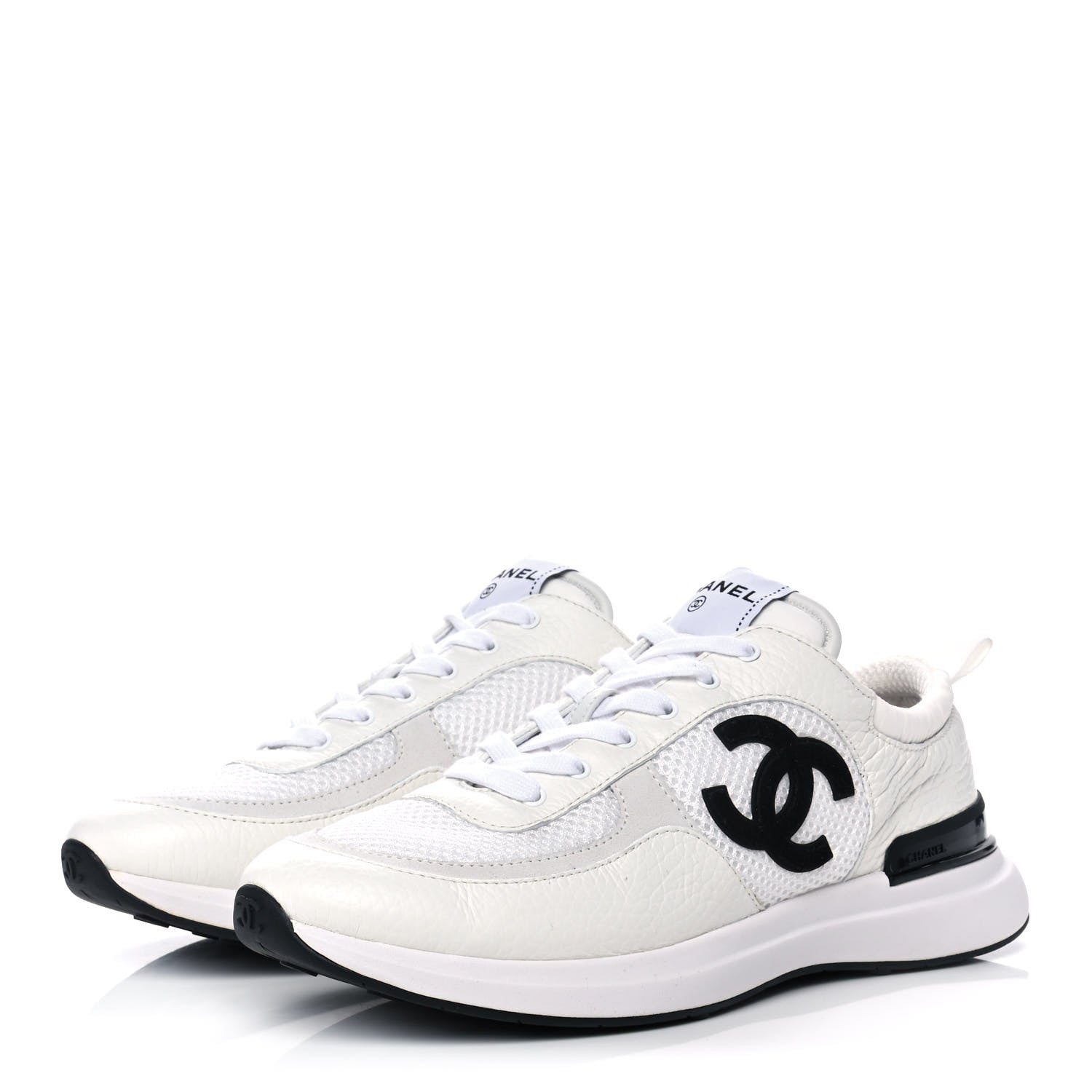 Chanel Calfskin Mesh Lycra Suede Womens Logo Sneakers 40 White 3 of 9