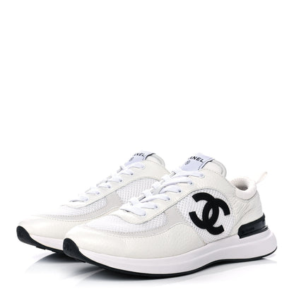 Chanel Calfskin Mesh Lycra Suede Womens Logo Sneakers 40 White 3 of 9