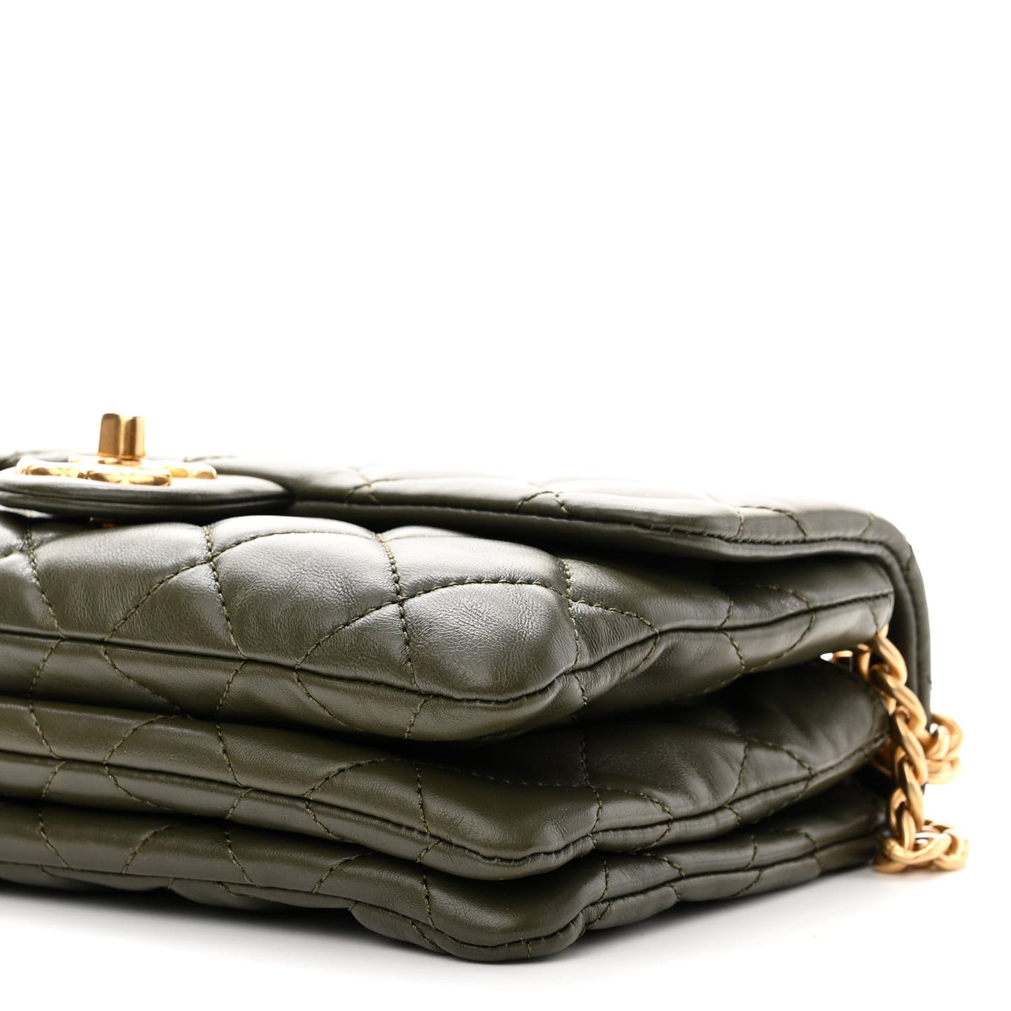 Lambskin Quilted Small Pillow Crush Flap Khaki