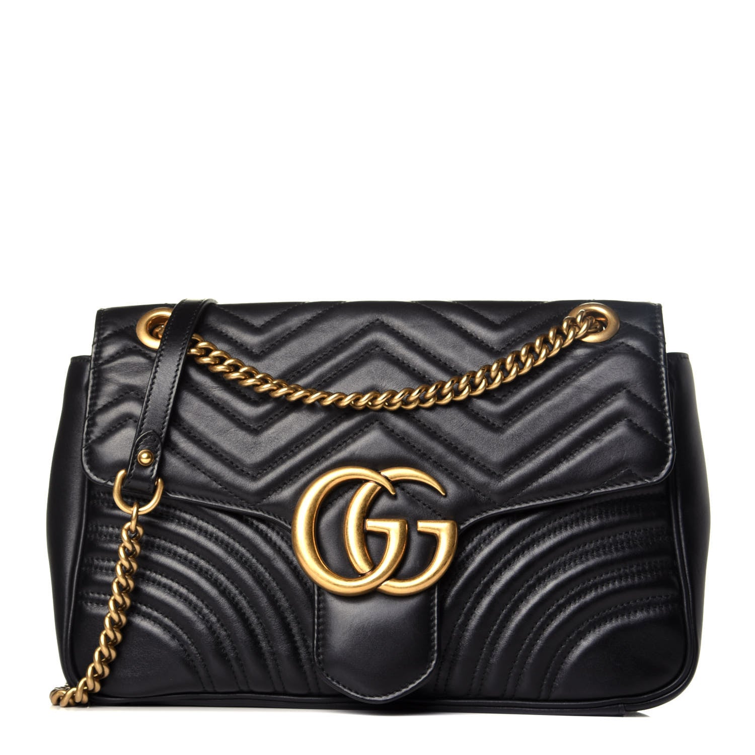 Gucci Calfskin Matelasse Medium GG Marmont Shoulder Bag Black 1 of 9