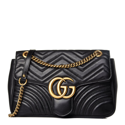 Gucci Calfskin Matelasse Medium GG Marmont Shoulder Bag Black 1 of 9
