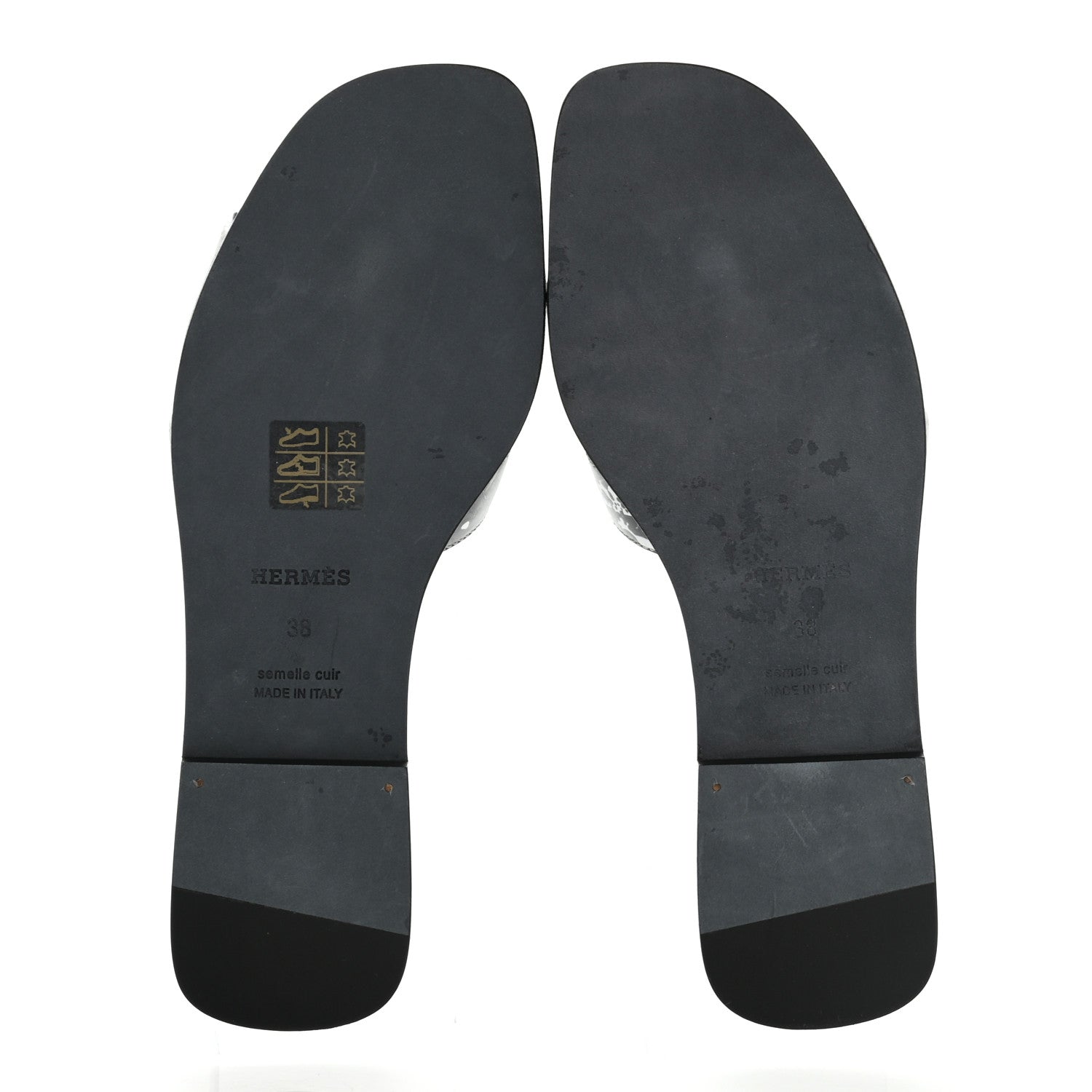 Hermes Calfskin Peinture Fraiche Oran Sandals 38 White Black 5 of 8