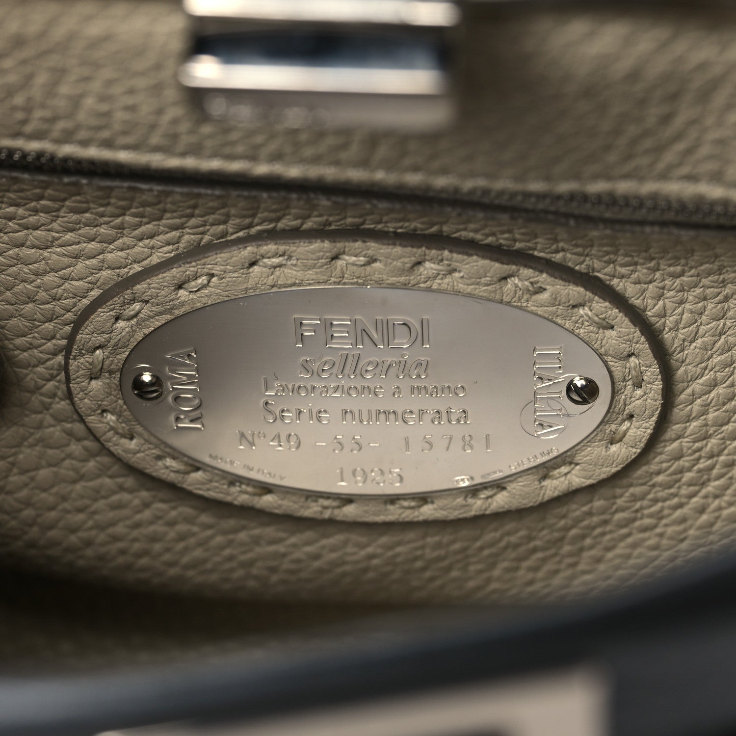 Fendi Cuoio Romano Selleria Bi-Color Mini Peekaboo Iconic Satchel Asfalto Latte 6 of 6