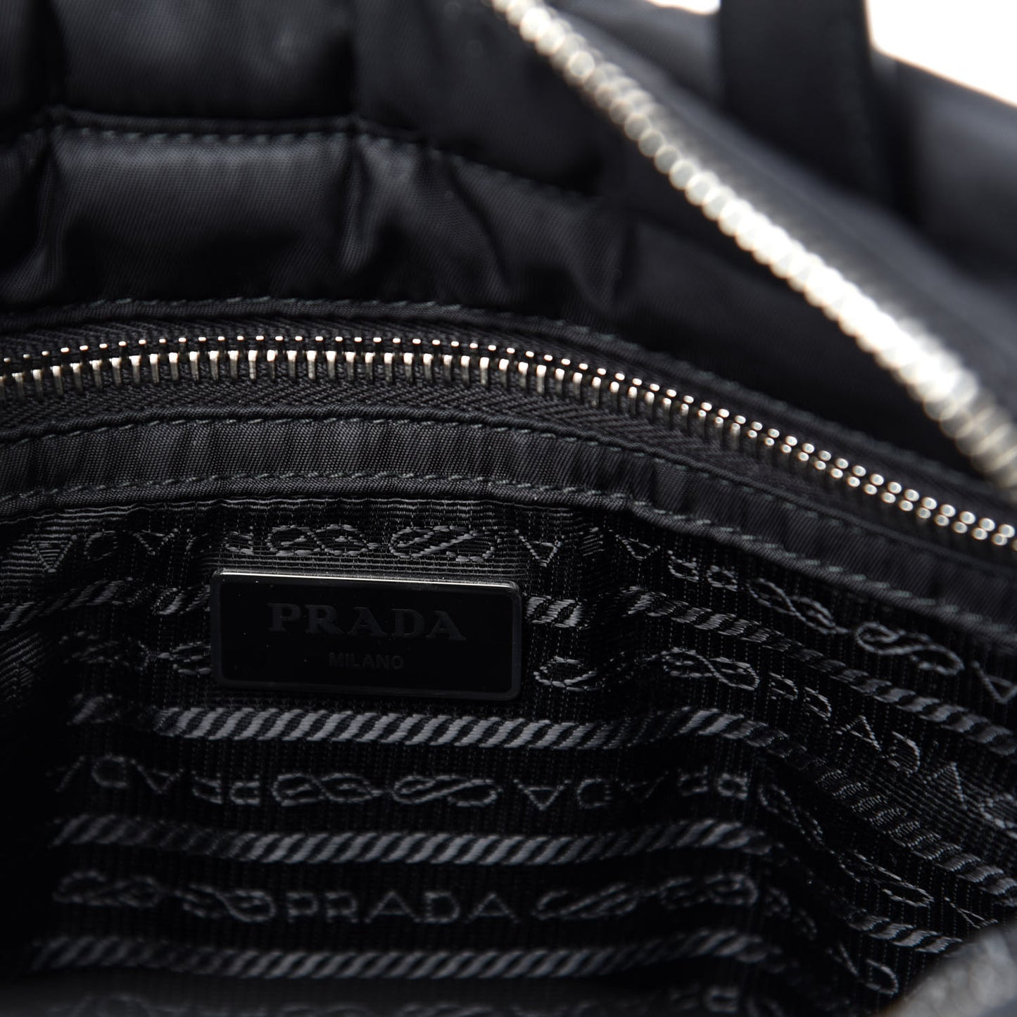 Re-Nylon Nappa Triangle Quilted Padded Double Handled Zip Pocket Tote Black