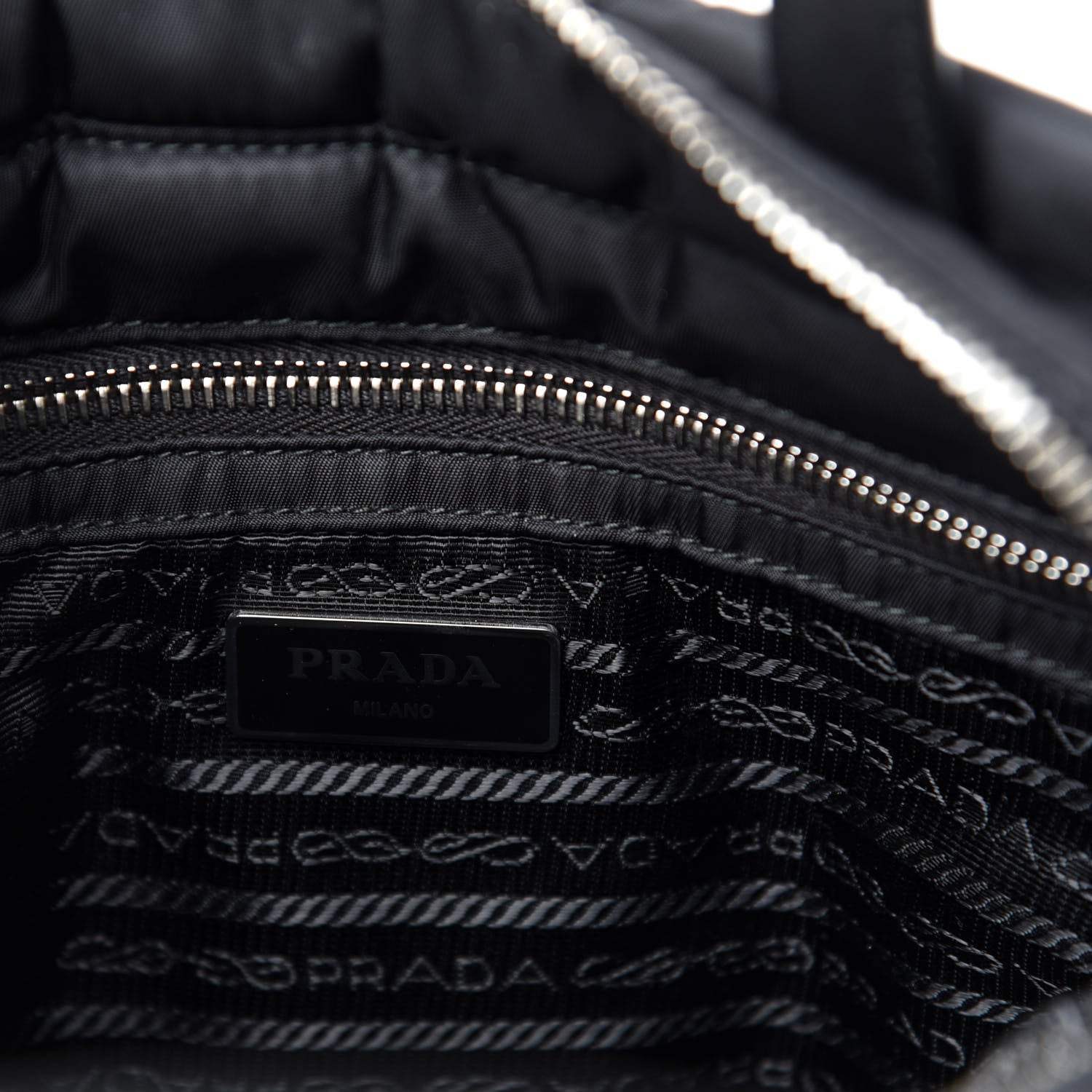 Prada Re-Nylon Nappa Triangle Quilted Padded Double Handled Zip Pocket Tote Black 6 of 11