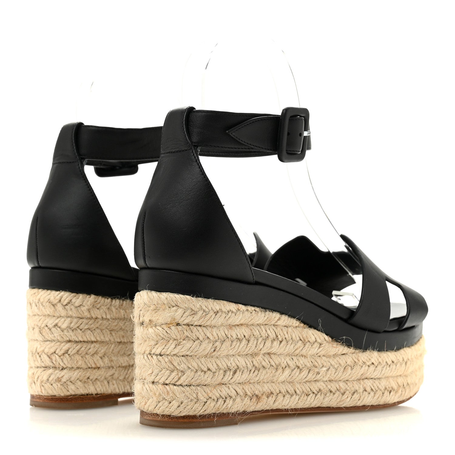 Hermes Calfskin Elda Espadrille Wedge Sandals 36 Black 5 of 10