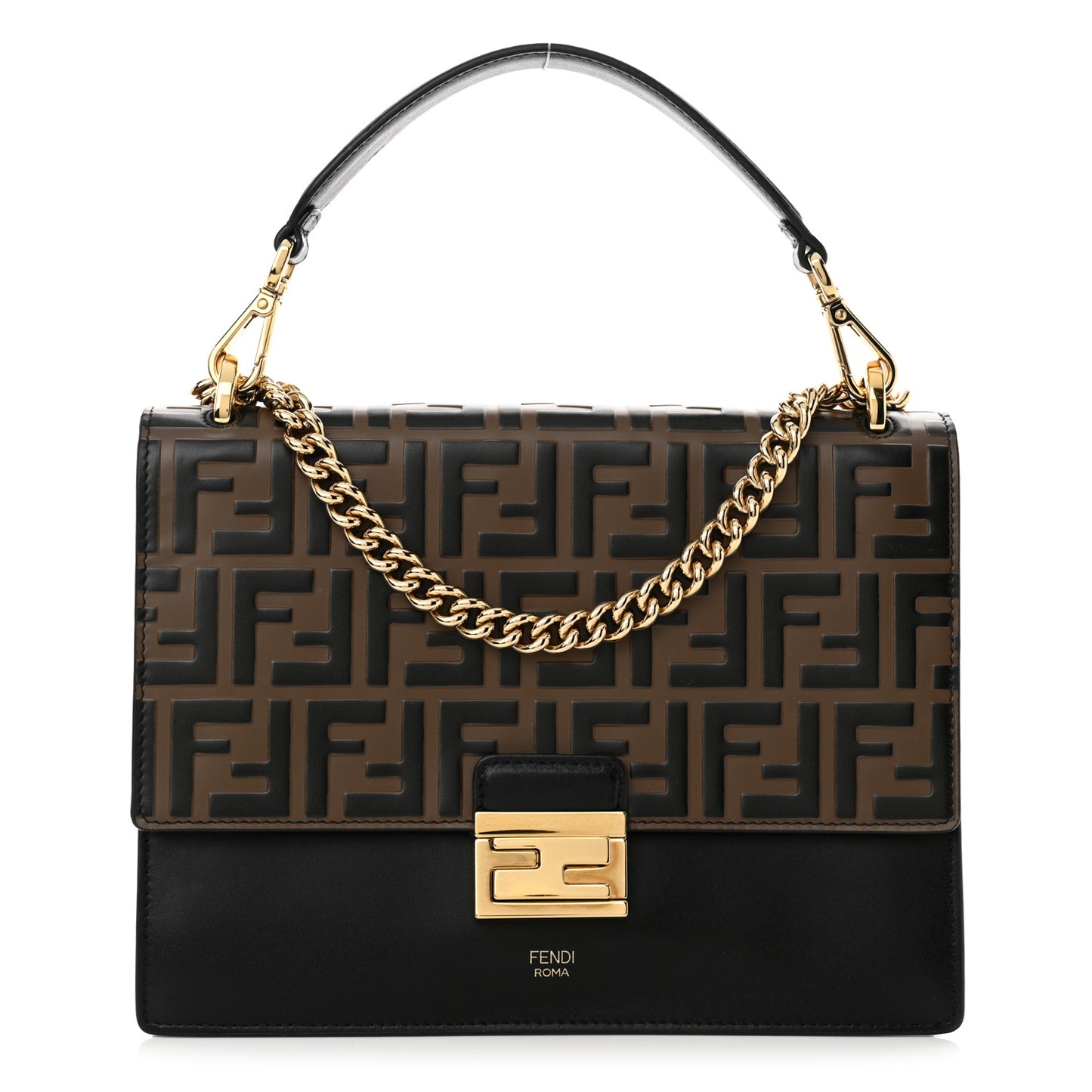 Vitello Liberty Bi-Color FF 1974 Embossed Chain Strap Kan U Shoulder Bag Black Maya