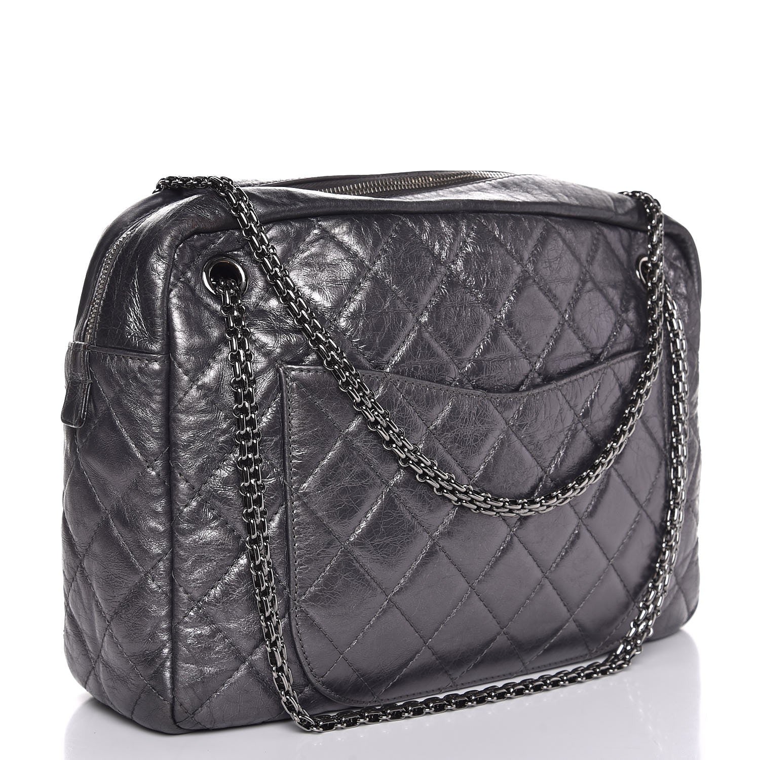 Chanel Metallic Aged Calfskin Quilted Large Reissue Camera Case Silver 4 of 9