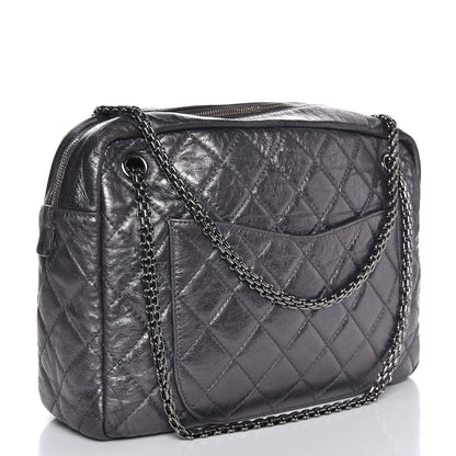 Chanel Metallic Aged Calfskin Quilted Large Reissue Camera Case Silver 4 of 9