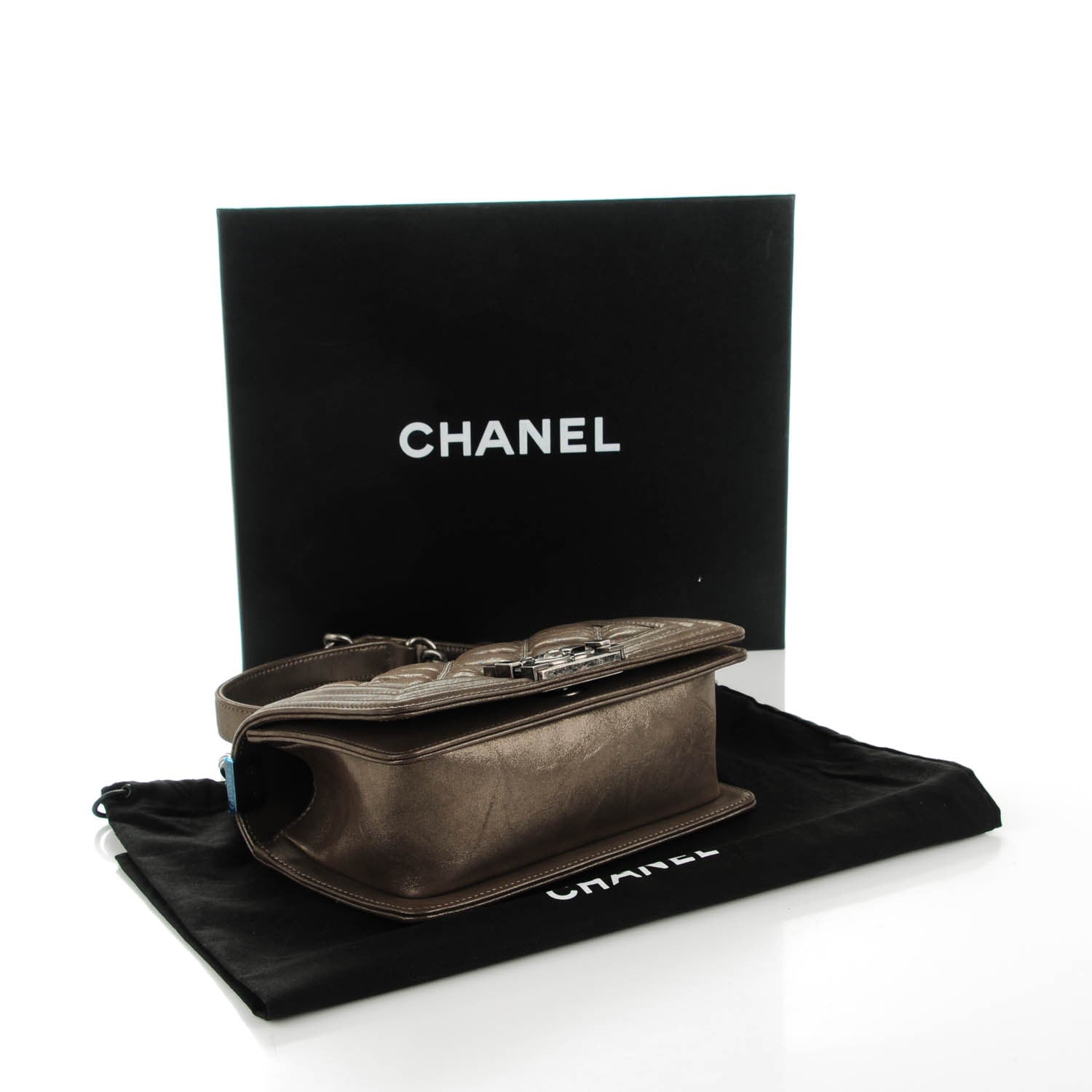 Chanel Iridescent Calfskin Embellished Double Stitch Small Boy Flap Light Brown 4 of 7