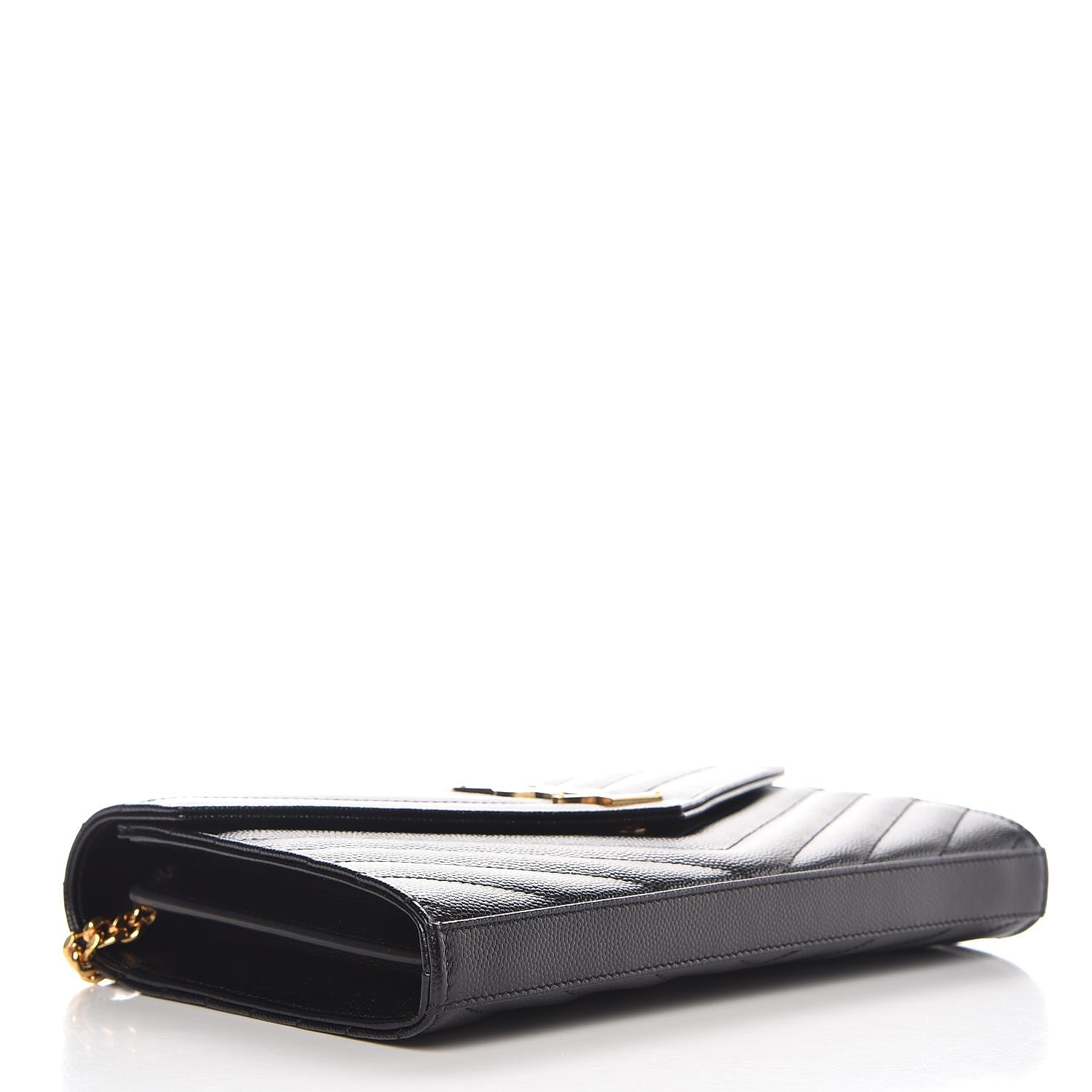 Saint Laurent Grain De Poudre Matelasse Chevron Monogram Chain Wallet Black 4 of 8