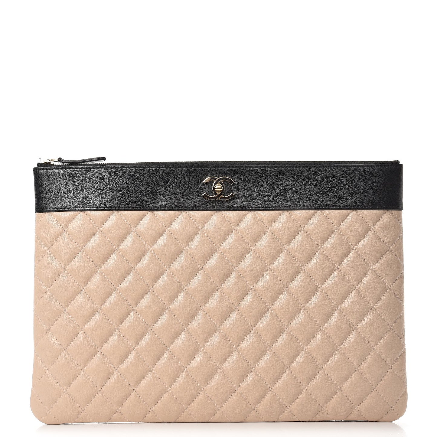 Sheepskin Quilted Large Vintage Mademoiselle Cosmetic Case Beige Black