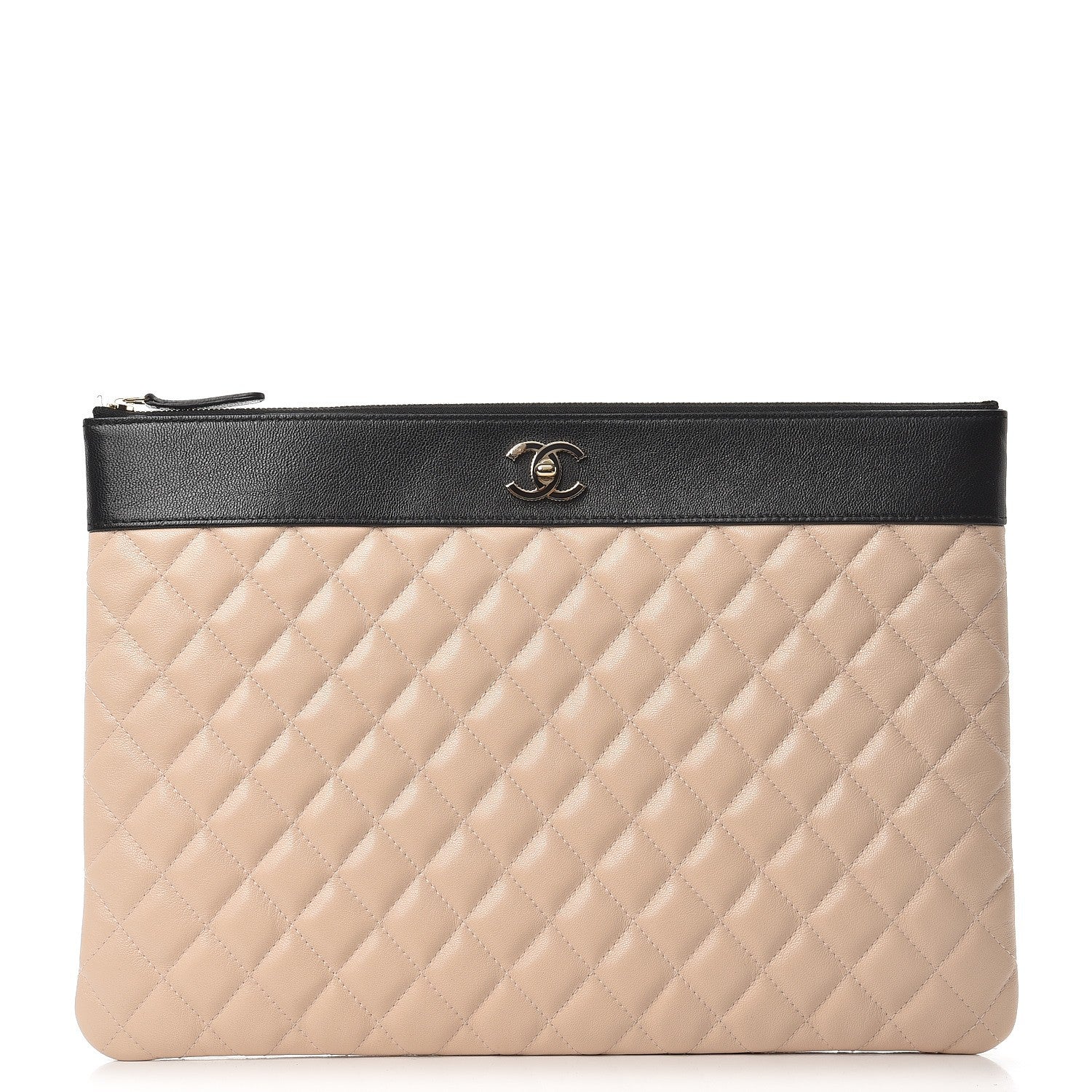 Chanel Sheepskin Quilted Large Vintage Mademoiselle Cosmetic Case Beige Black 1 of 8