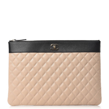 Chanel Sheepskin Quilted Large Vintage Mademoiselle Cosmetic Case Beige Black 1 of 8
