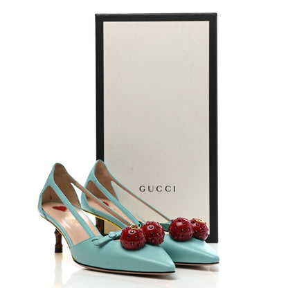 Gucci Malaga Kid Unia Cherry Pumps 37 New Acquamarine Emerald Cocoa 12 of 12