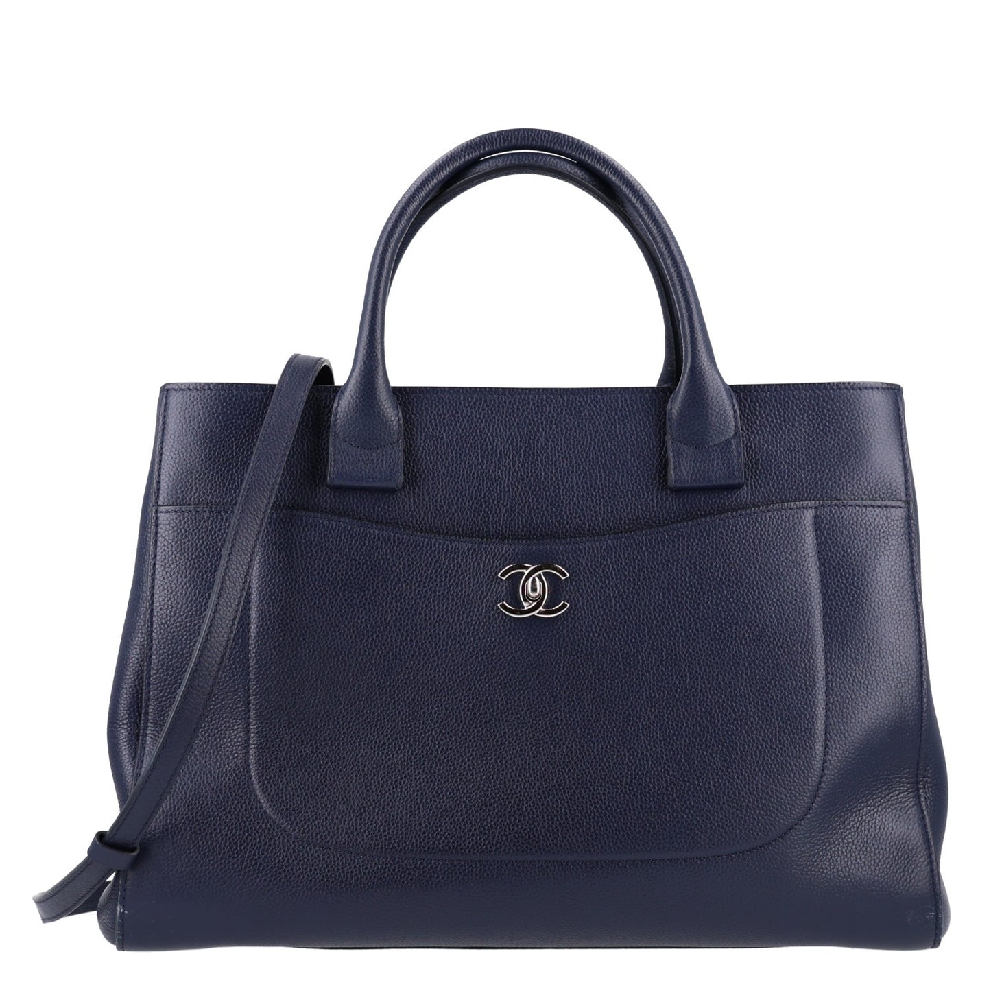 Grained Calfskin Large Neo Executive Shopper Tote Dark Blue