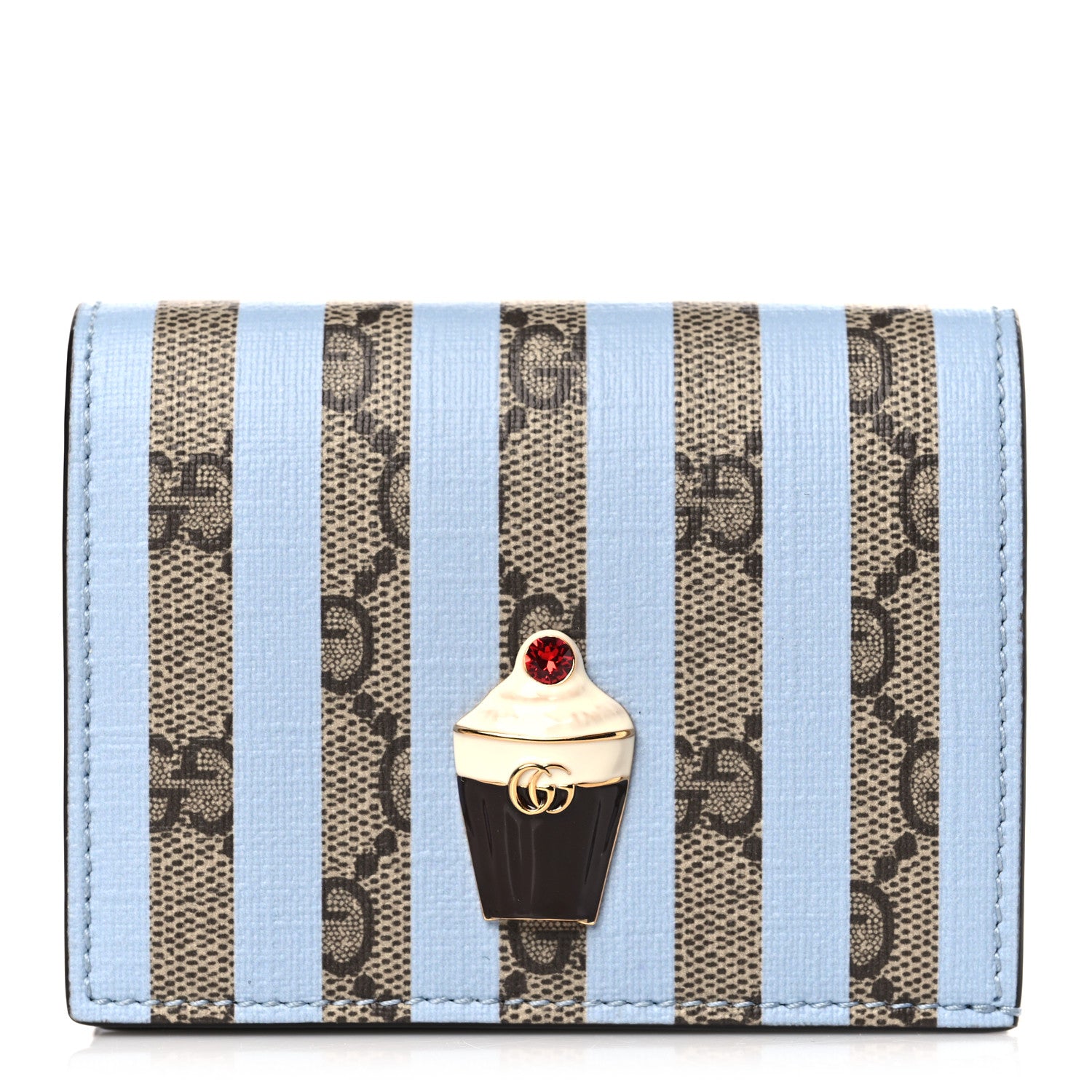 Gucci GG Supreme Monogram Vitello Eclipse Ice Cream Stripes Card Case Wallet Beige Ebony Paradise Cloud 1 of 7