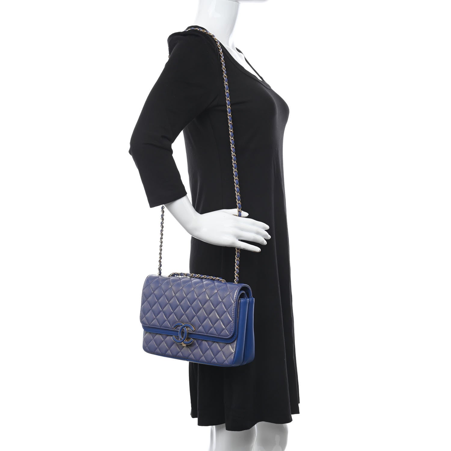 Chanel Metallic Calfskin Quilted Large CC Chic Flap Blue 2 of 9
