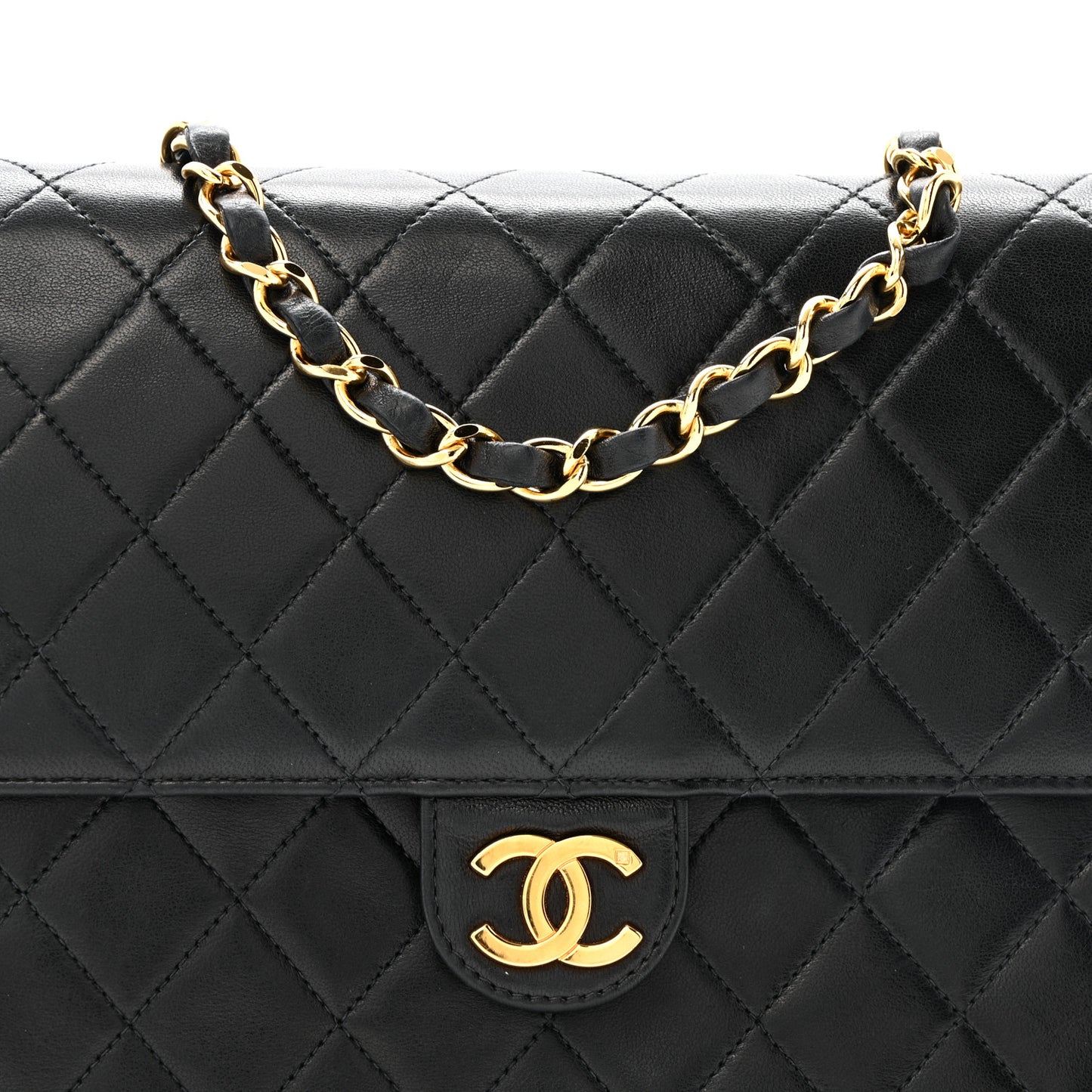 Lambskin Quilted Medium Single Flap Black