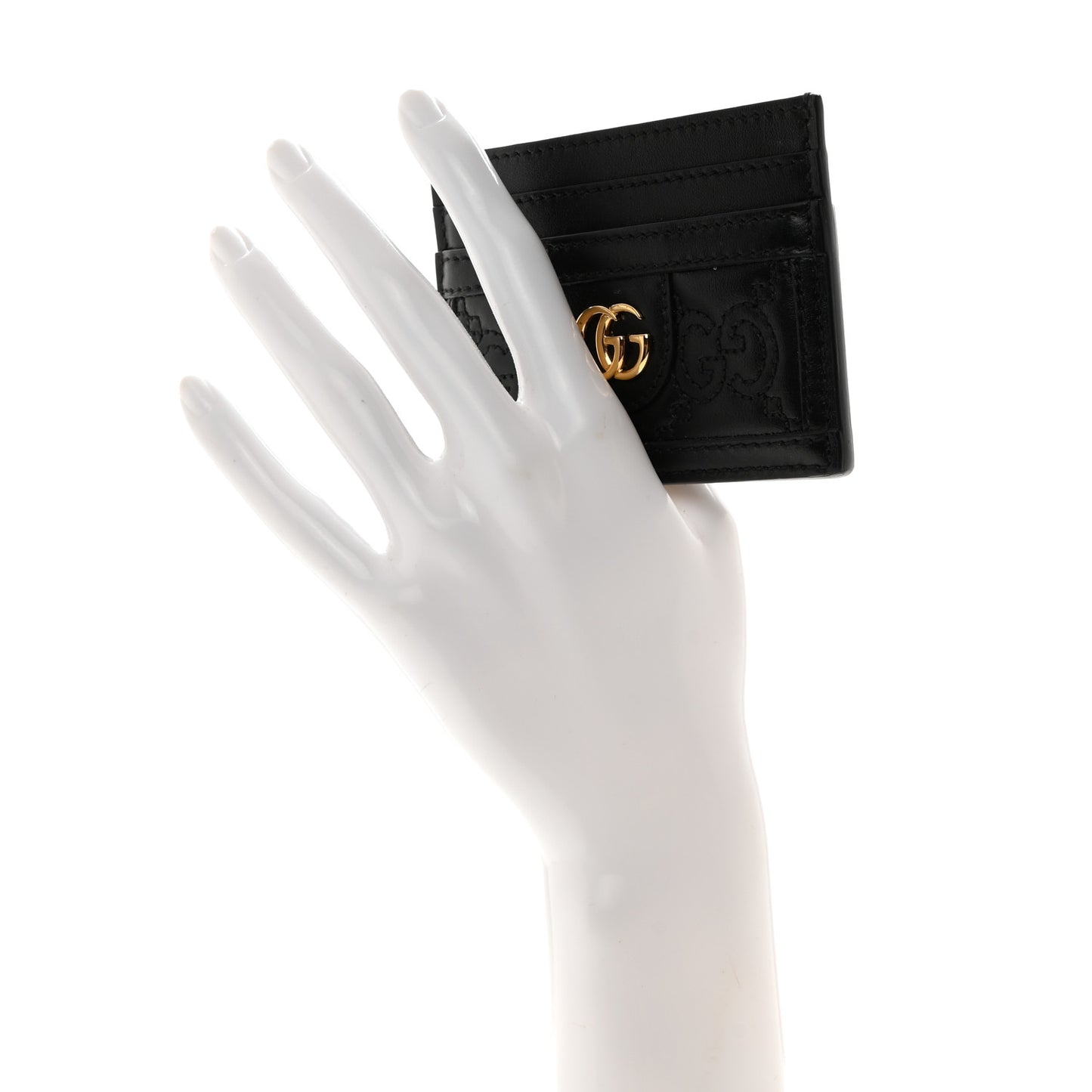 Calfskin GG Matelasse Card Holder Black