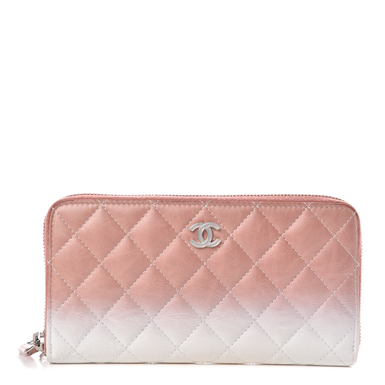 Chanel Ombre Patent Calfskin Quilted Large Gusset Zip Around Wallet Pink White 1 of 18